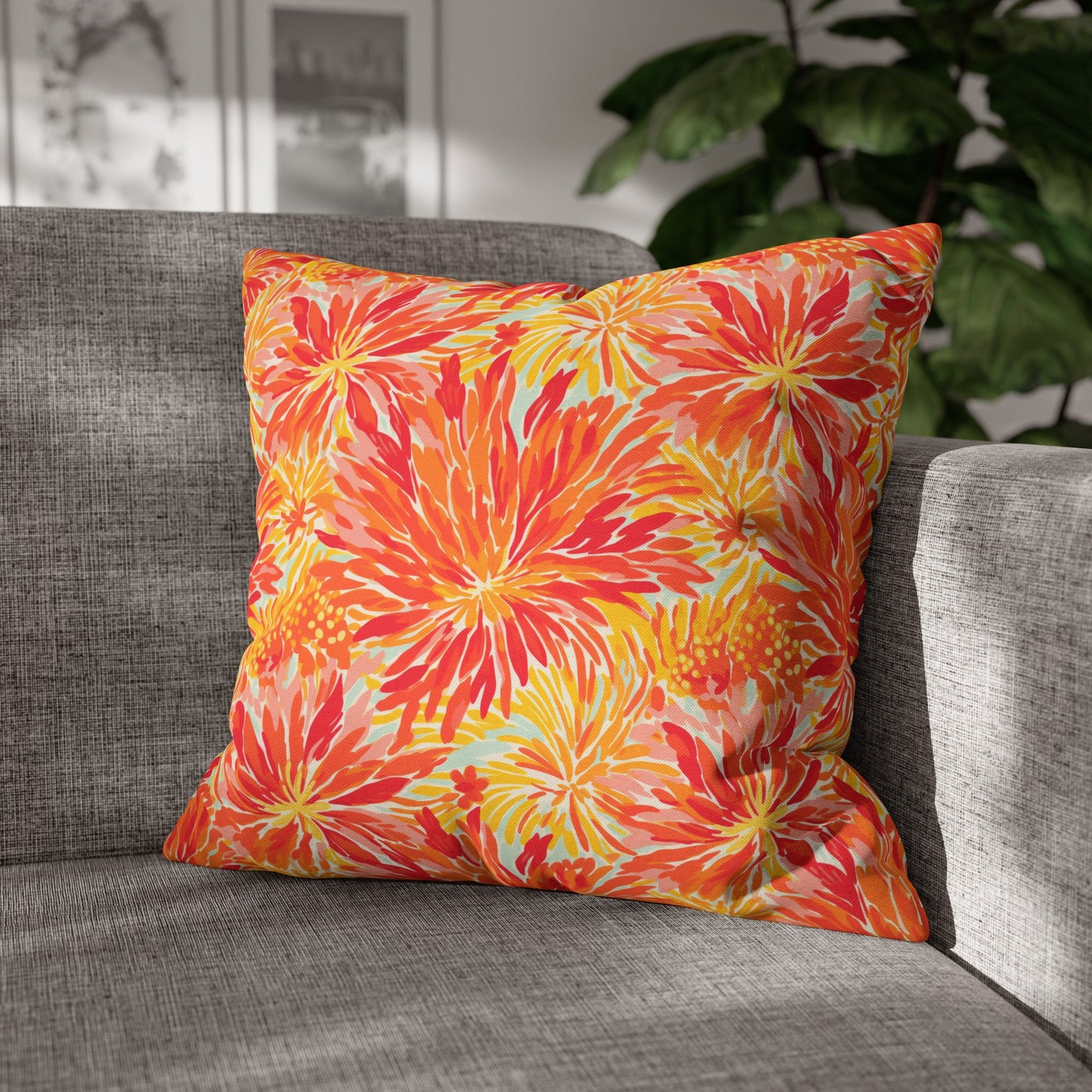 Golden Citrus Blooms: Vibrant Orange and Yellow Watercolor Flowers Spun Polyester Square Pillowcase 4 Sizes