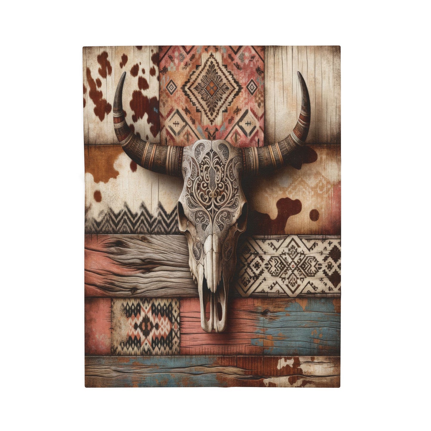 Southwestern Cowgirl Cow Skull Western Velveteen Plush Blanket 3 Sizes