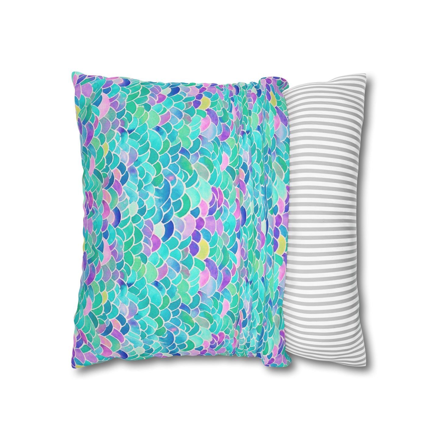 Pastel Seas: Mermaid Tail in Enchanting Pastel Hues Spun Polyester Square Pillowcase 4 Sizes