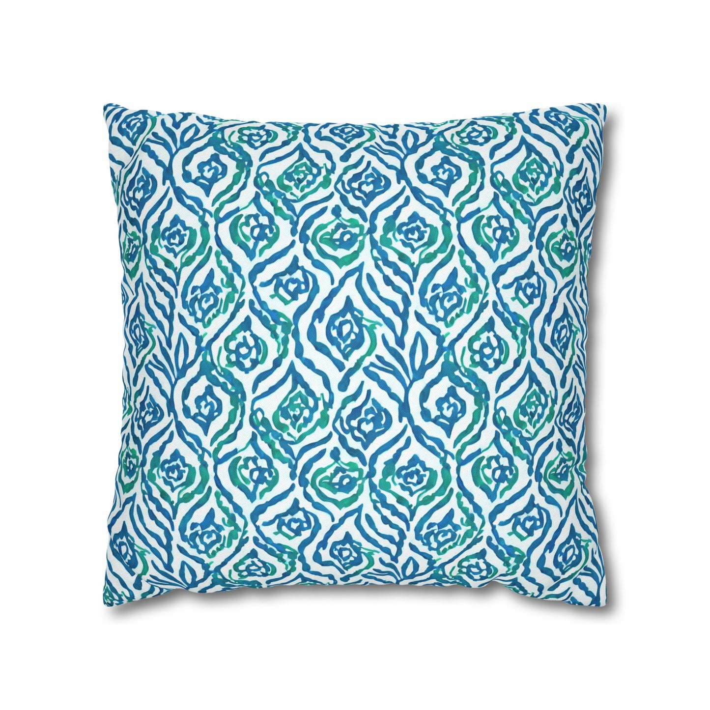 Cool Breeze Elegance: Abstract Damask Pattern in Green and Blue Spun Polyester Square Pillowcase 4 Sizes