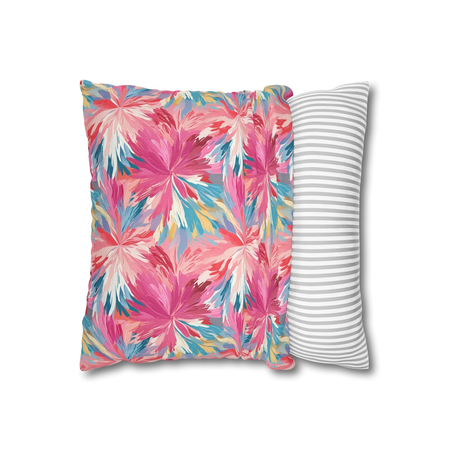 Whispering Sunset: Muted Pinks, Blues, and Gold Watercolor Flowers Spun Polyester Square Pillowcase 4 Sizes