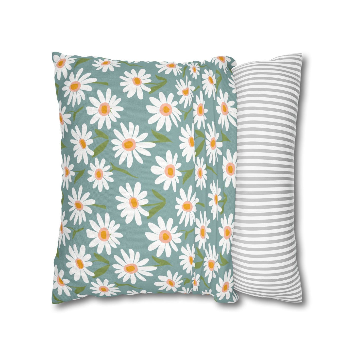 Cheerful Bright Daisy on Pastel Green Spun Polyester Square Pillowcase 4 Sizes