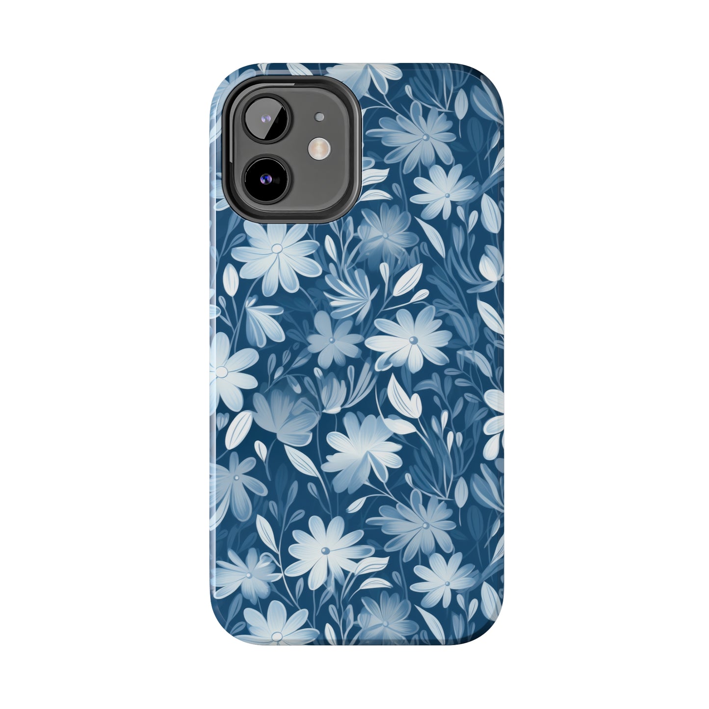 Gentle Elegance: Soft Muted Blue Flower Design Iphone Tough Phone Case