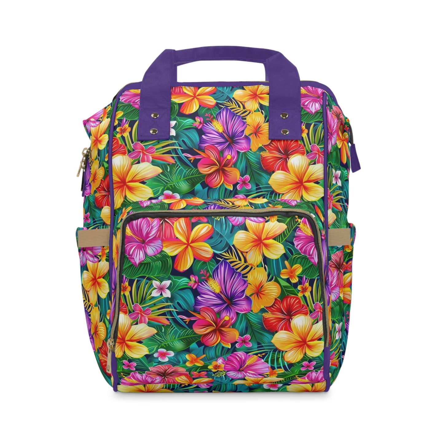 Tropical Radiance: Vibrant Hibiscus Blossoms Multifunctional Diaper Backpack