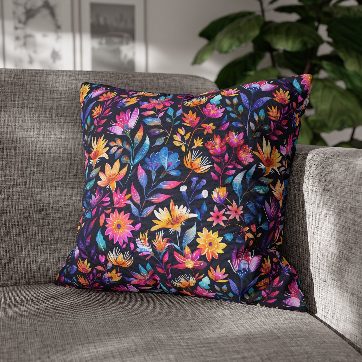 Enchanted Night Garden of Floral Bliss Spun Polyester Square Pillowcase 4 Sizes