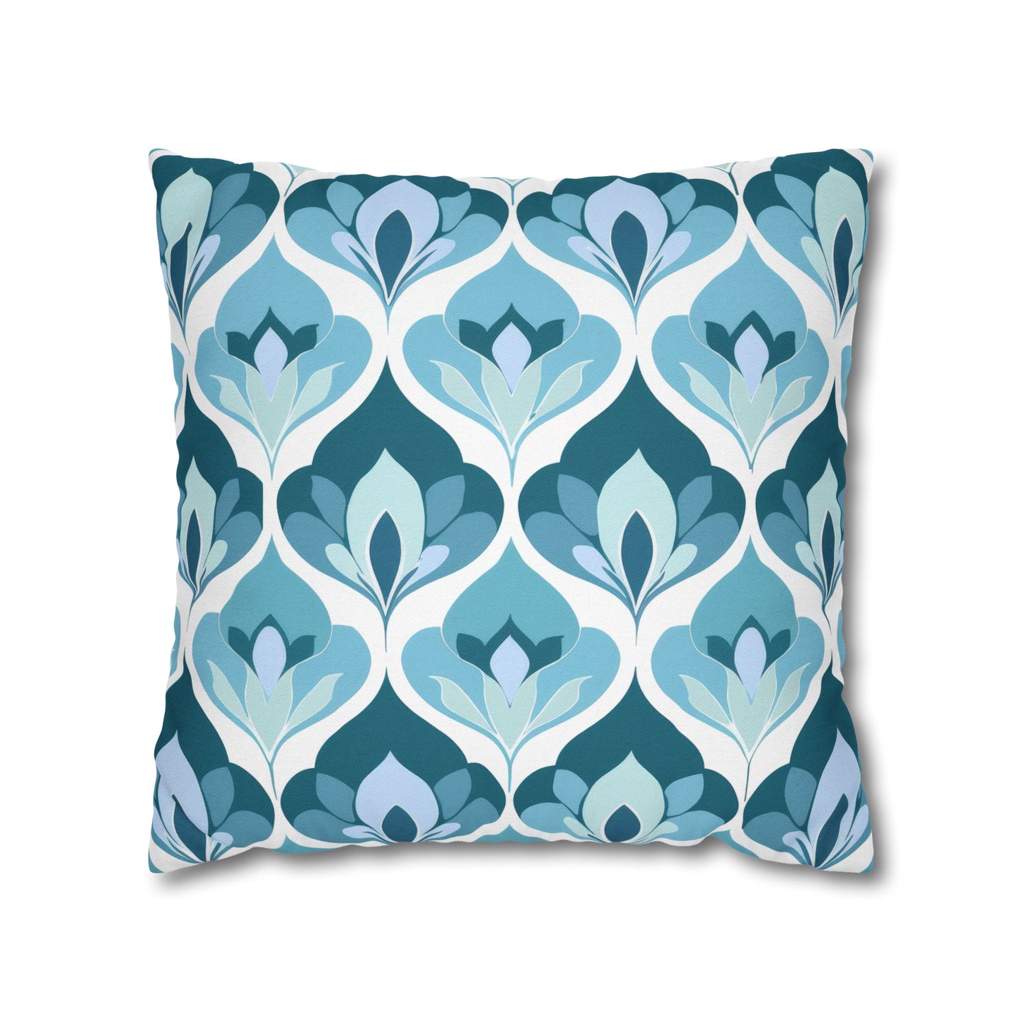 Serene Leaf Motifs Cascading in Cool Hues of Oceanic Blues Spun Polyester Square Pillowcase 4 Sizes