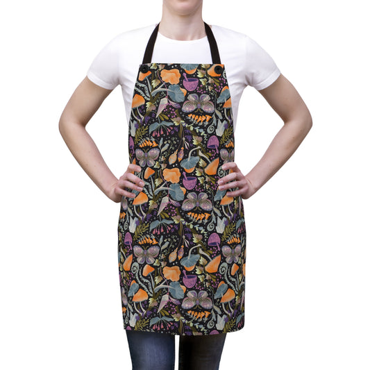 Whimsical Witches' Haven Mystical Garden of Mushrooms and Butterflies - Kitchen Chef Apron