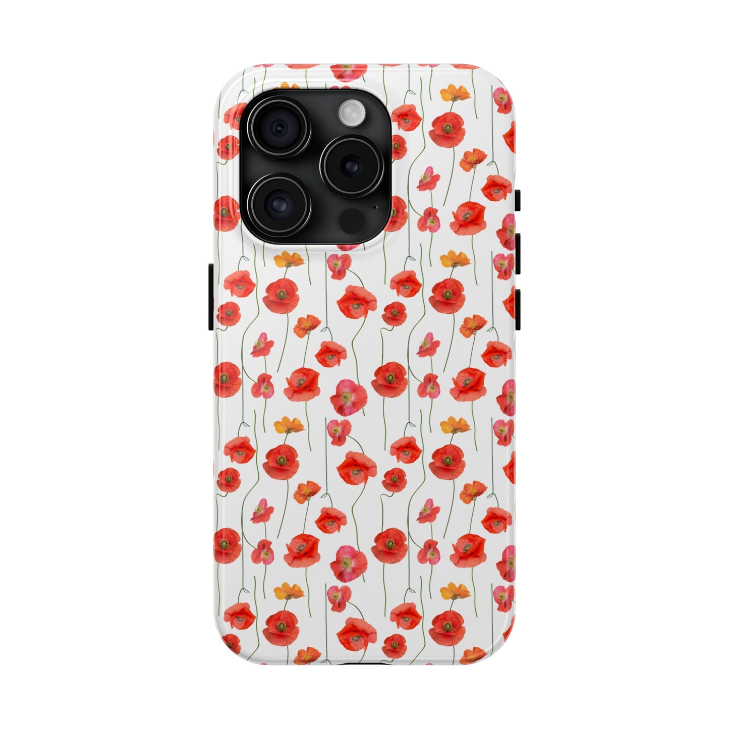 Vivid Elegance: Bright Red Poppies on a White Background Iphone Tough Phone Case