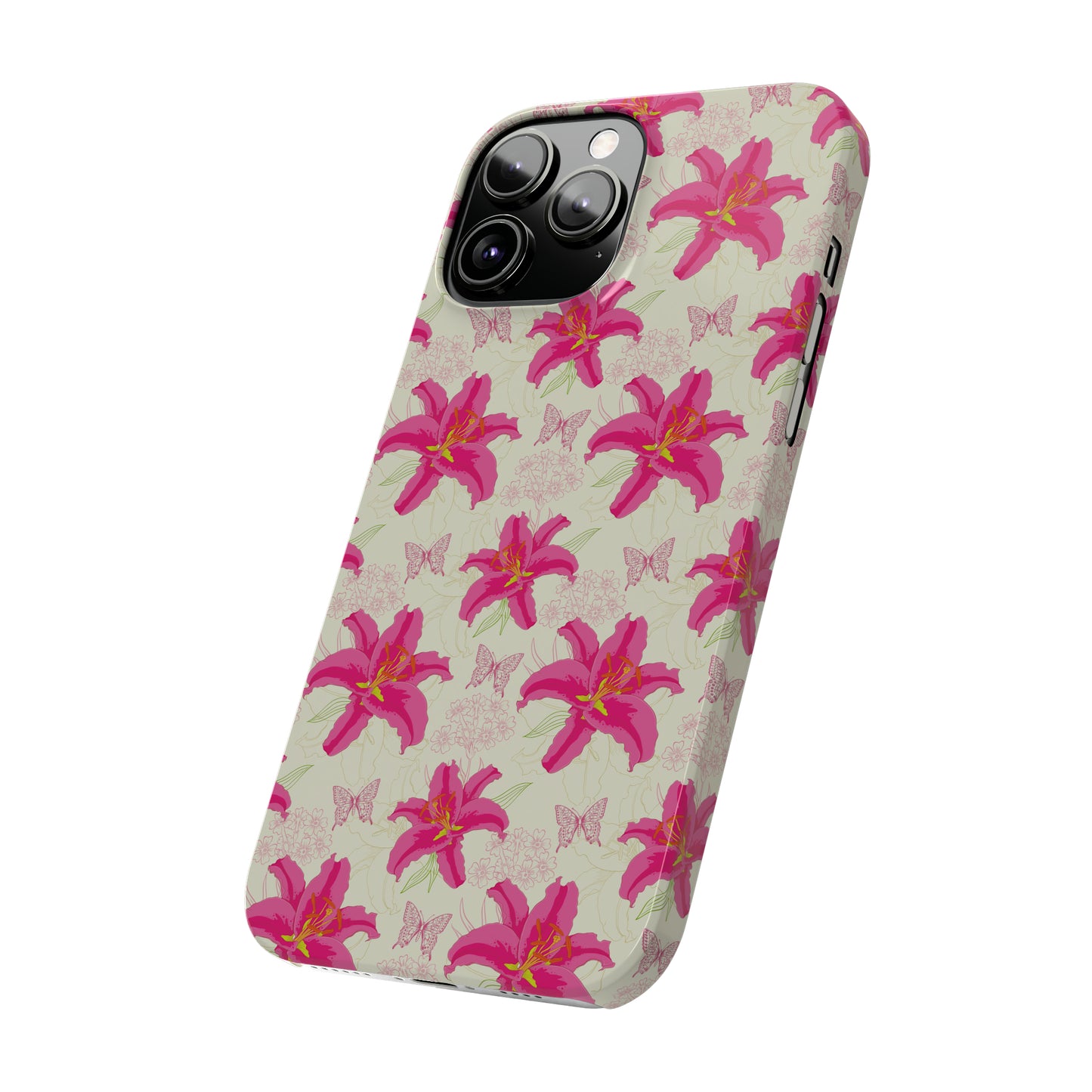 Large Lilies and Butterflies Iphone 15-12 Slim Phone Case