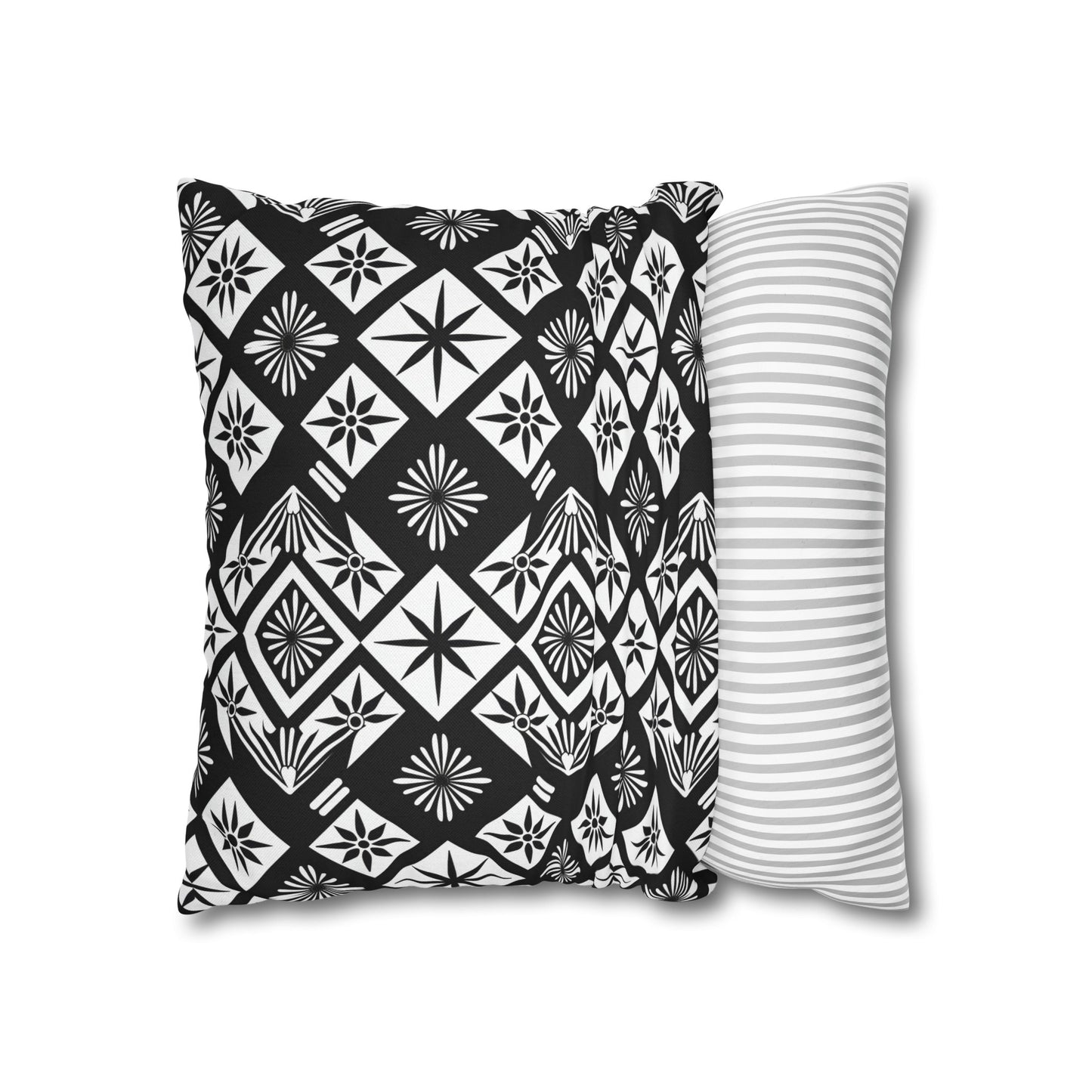 Monochrome Thai Dreamscape: Abstract Chevre Artistry Spun Polyester Square Pillowcase 4 Sizes