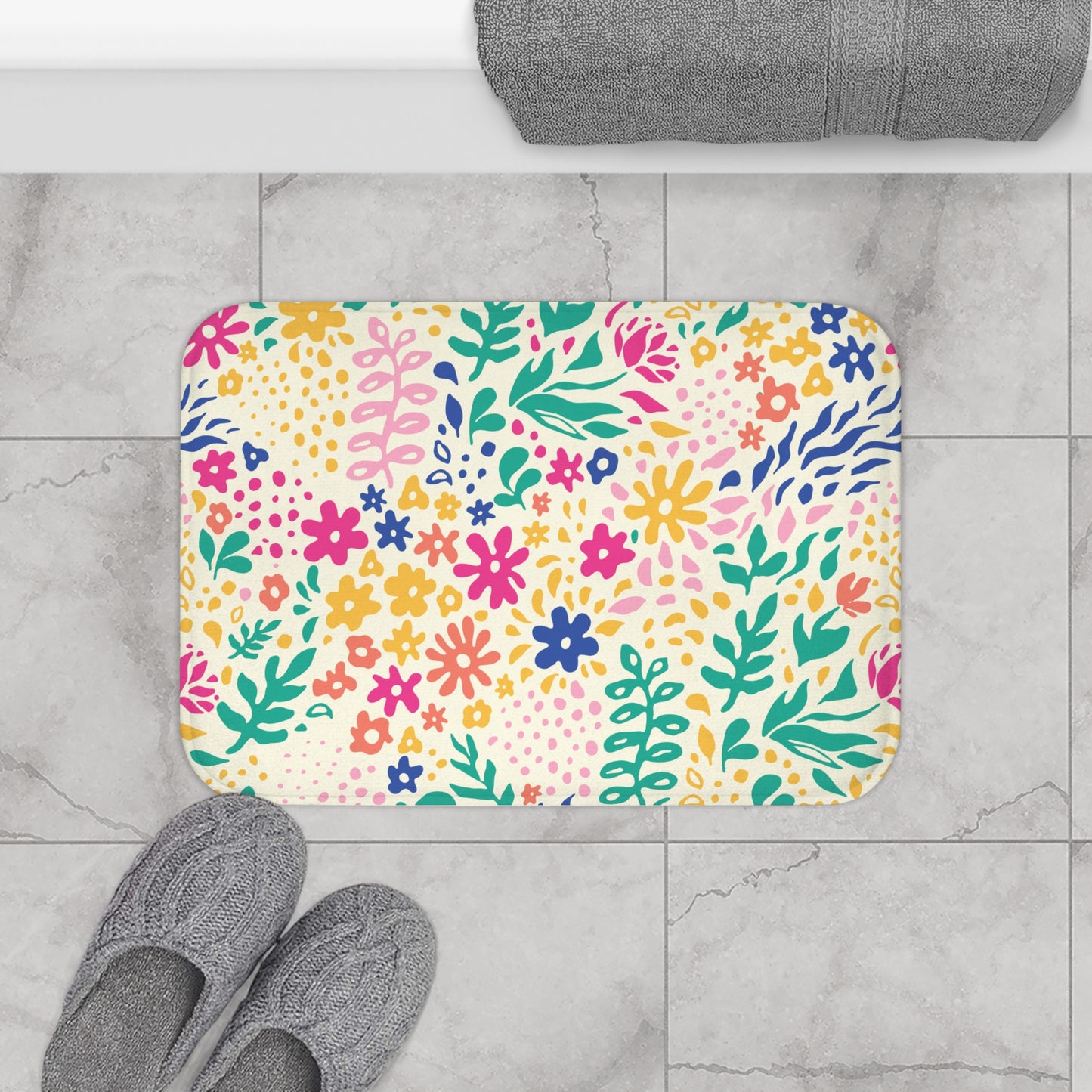 Bright Colored Springtime Flowers  - Bathroom Non-Slip Mat 2 Sizes