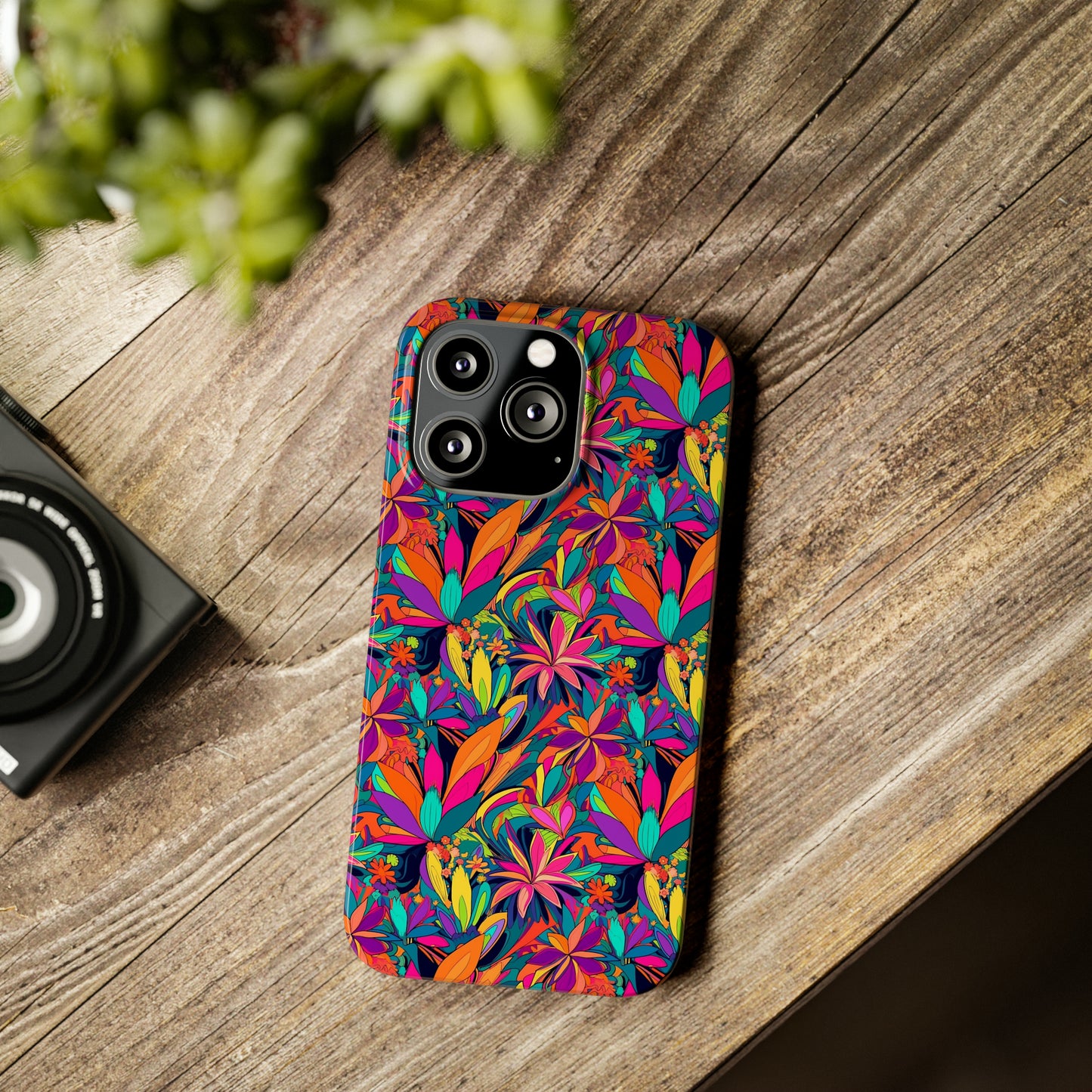 Tropical Neon Flowers Iphone 15-12 Slim Phone Case