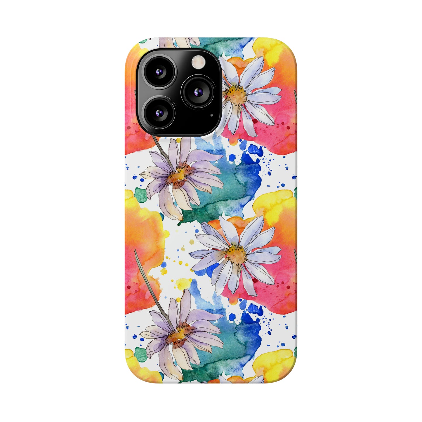 Large Colorful Watercolor Daisy Design Iphone 15-12 Slim Phone Case