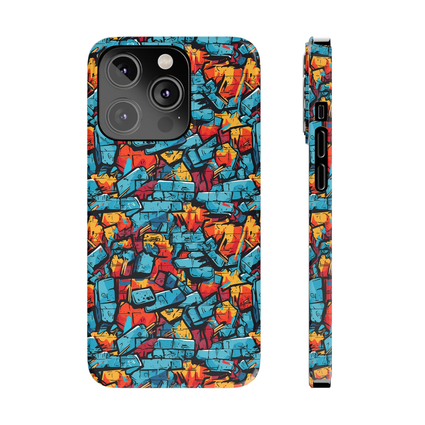 3D Brick Wall Graffiti Design Iphone 15-12 Slim Phone Case