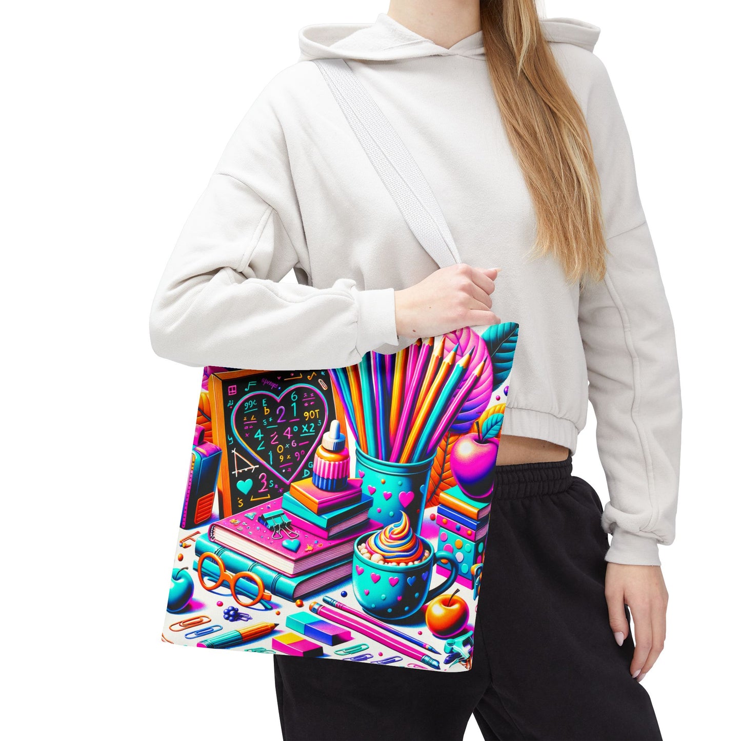 Cute Teacher, Retro Bold Teacher Design Canvas Shopping Tote Bag 3 Sizes