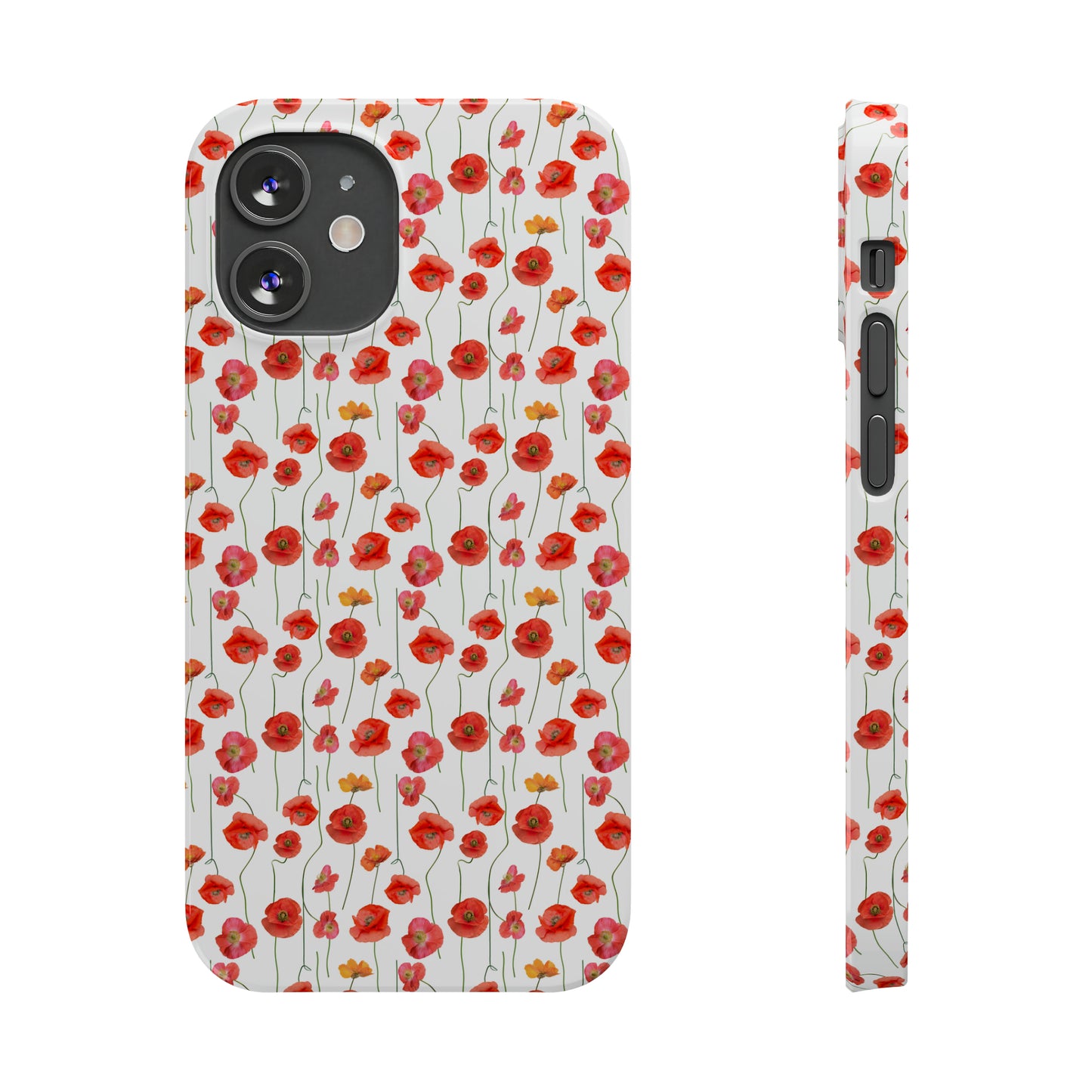 Vivid Elegance: Bright Red Poppies on a White Background Iphone 15-12 Slim Phone Case