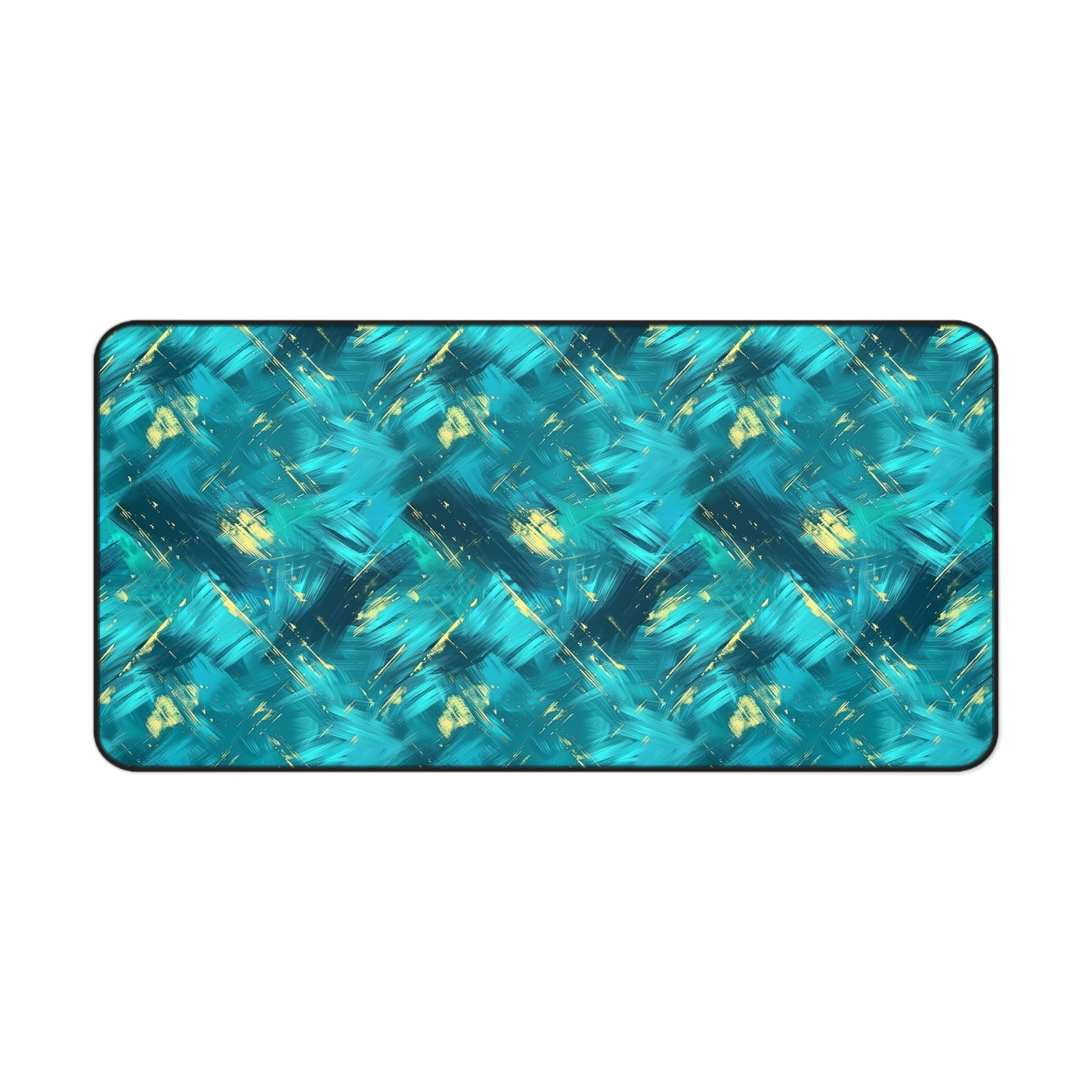 Vibrant Teal and Gold Abstract Brushstroke Pattern Extended Gaming Mouse Pad  Desk Mat  - 3 Sizes