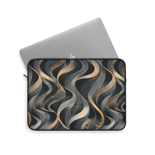 Artistic Fusion of Wavy Lines in a Palette of Silver, Gold, and Dark Hues Laptop or Ipad Protective Sleeve 3 Sizes Available