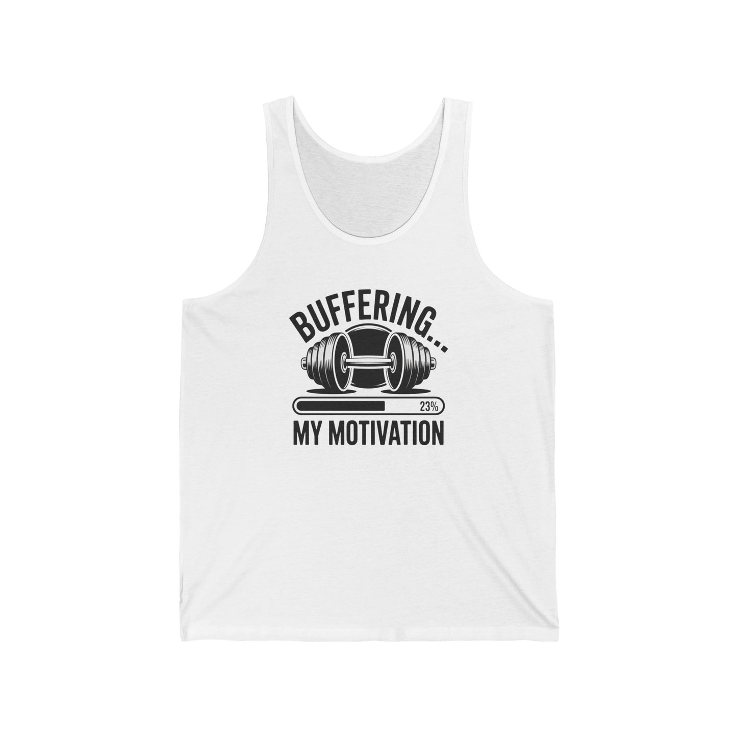 LPT Realty Funny Workout Tank Buffering My Motivation, LPT Logo on Back Workout Tank Unisex Jersey Tank