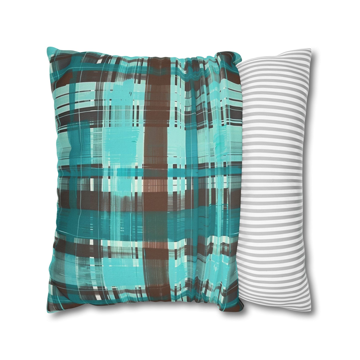 Bold Abstract Watercolor Plaid in Shades of Green and Brown Spun Polyester Square Pillowcase 4 Sizes