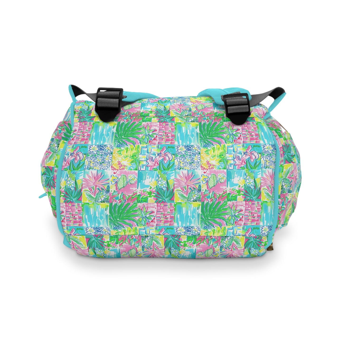 Whimsical Palm Trees and Flowers in Vibrant Pink, Teal, and Green Collage Multifunctional Diaper Backpack