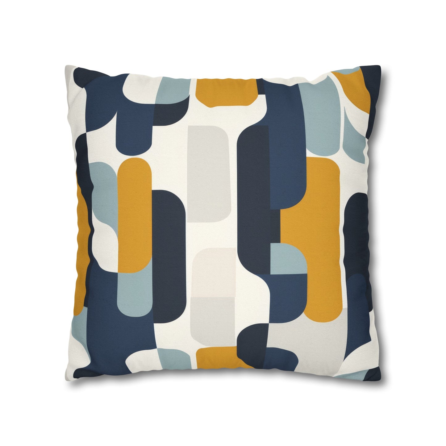 Modern Retro with Bold Geometric Pattern in Mustard and Navy Spun Polyester Square Pillowcase 4 Sizes