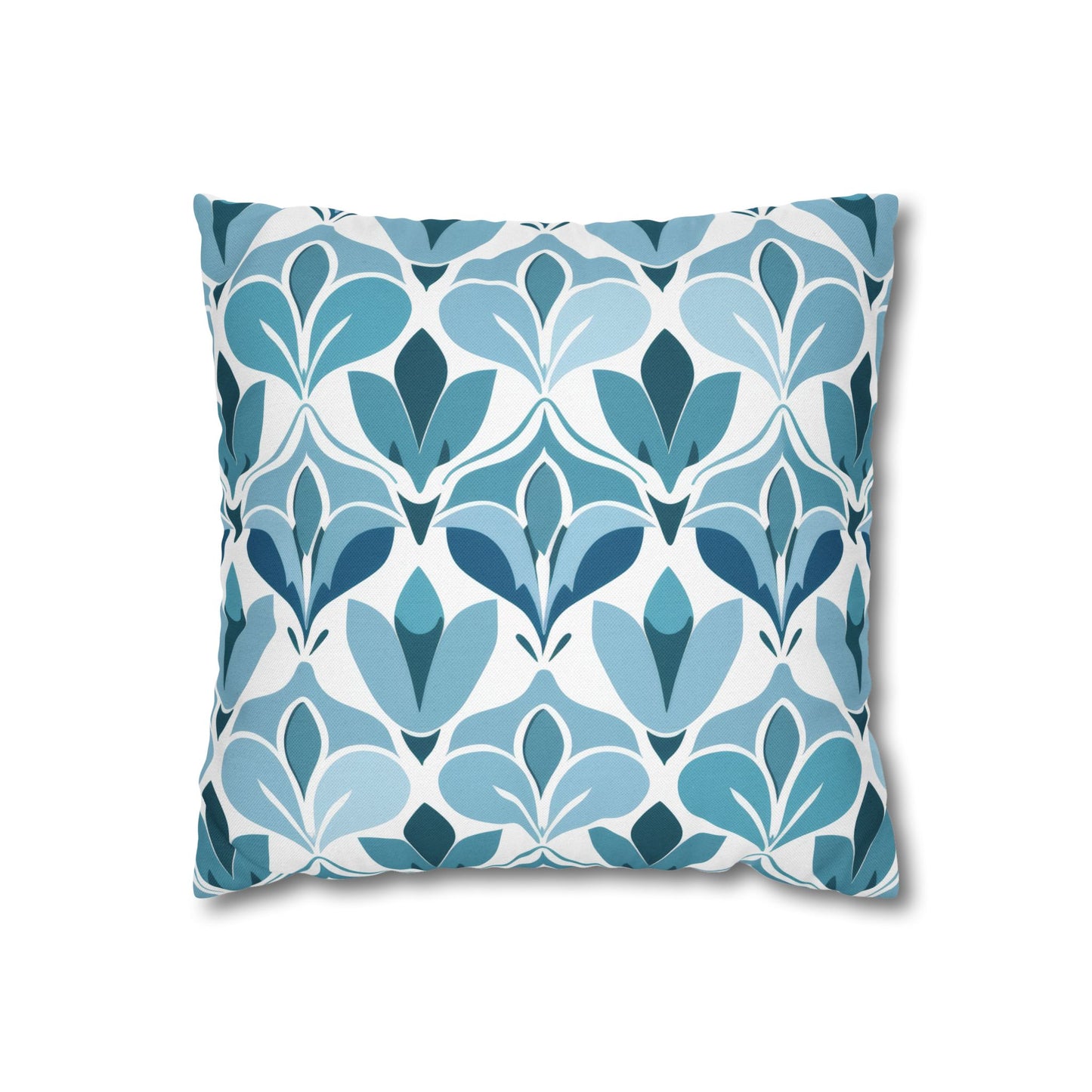 Elegant Floral Pattern in Shades of Aqua and Teal, Forming Graceful Botanical Motifs Spun Polyester Square Pillowcase 4 Sizes