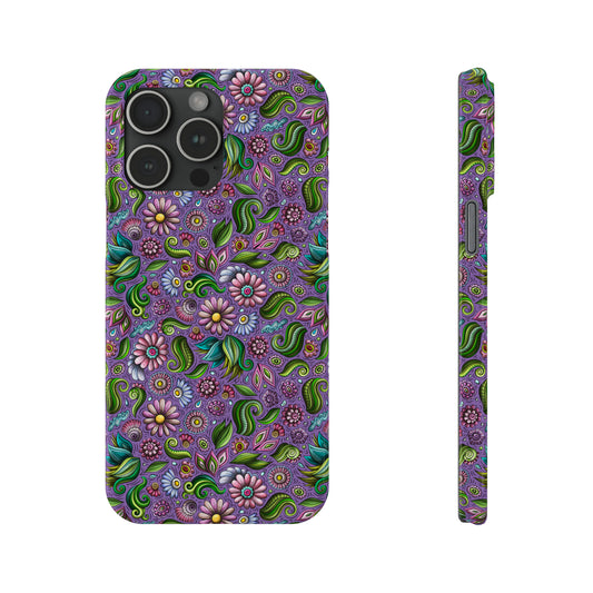 Purple & Pink Daisy Floral Print Light Purple Background Iphone 15-12 Slim Phone Case