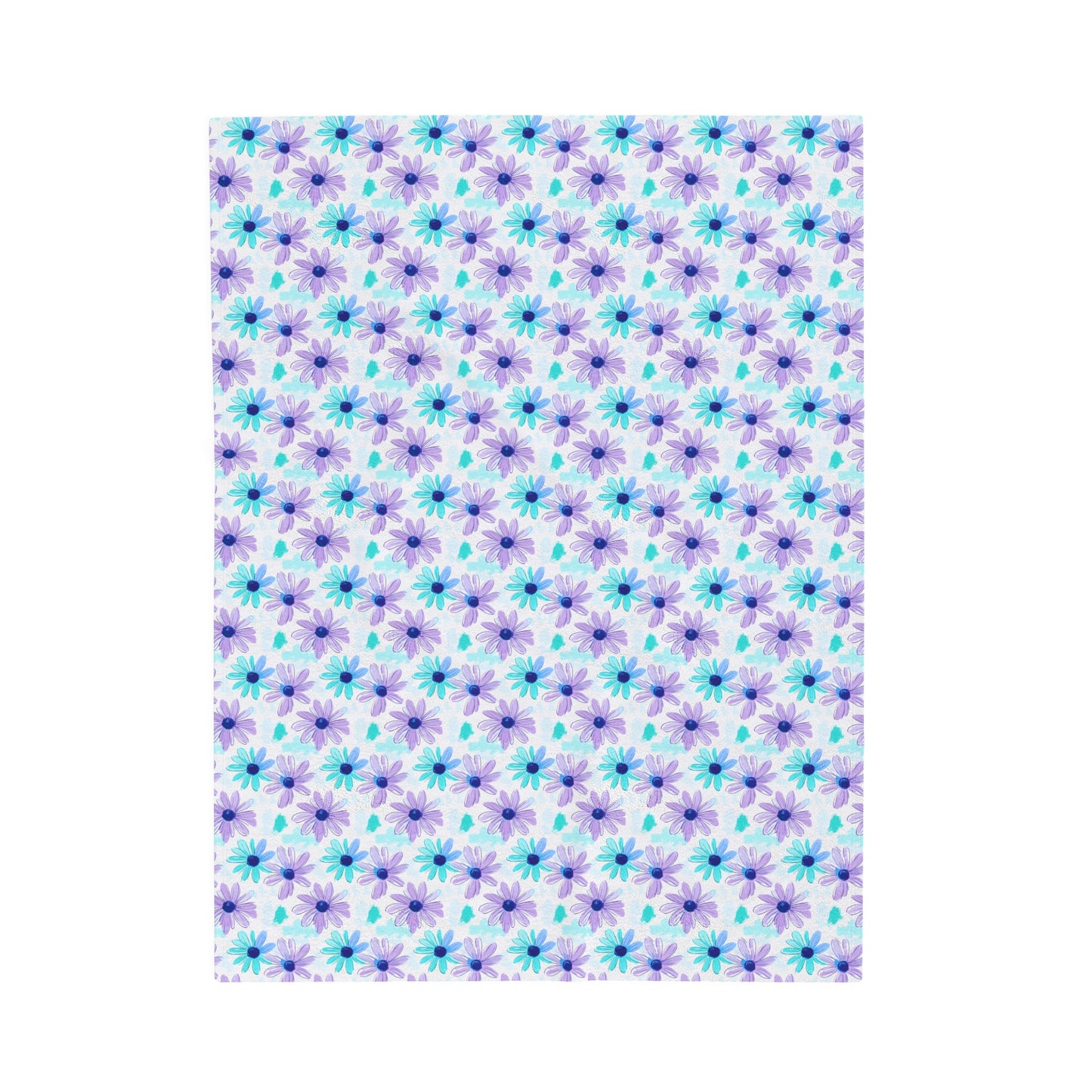 Daisy Flower Pattern in Cool Lavender and Aqua Hues Velveteen Plush Blanket 3 Sizes