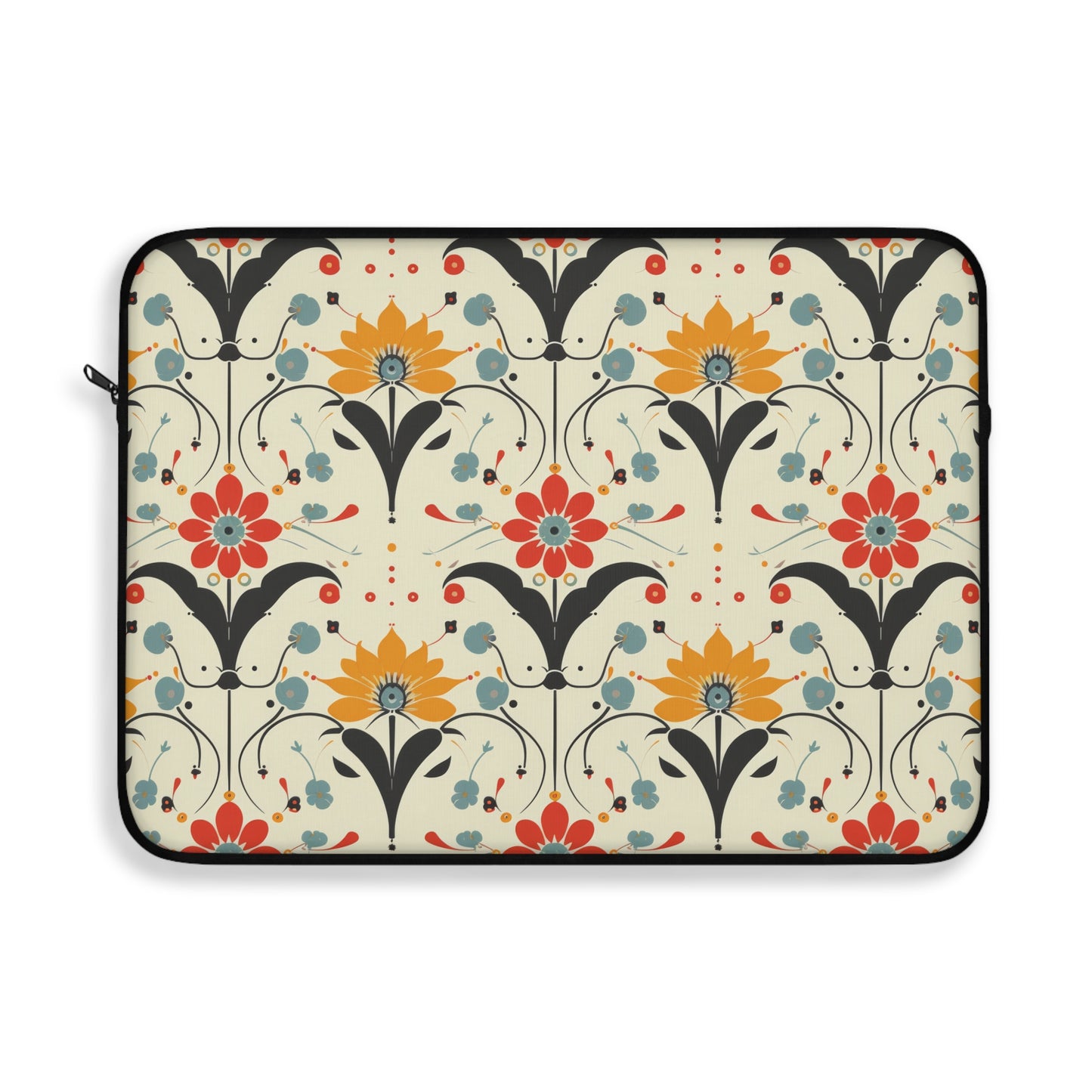 Whimsical Retro Garden in Muted Yellow, Red and Blues Laptop or Ipad Protective Sleeve 3 Sizes Available