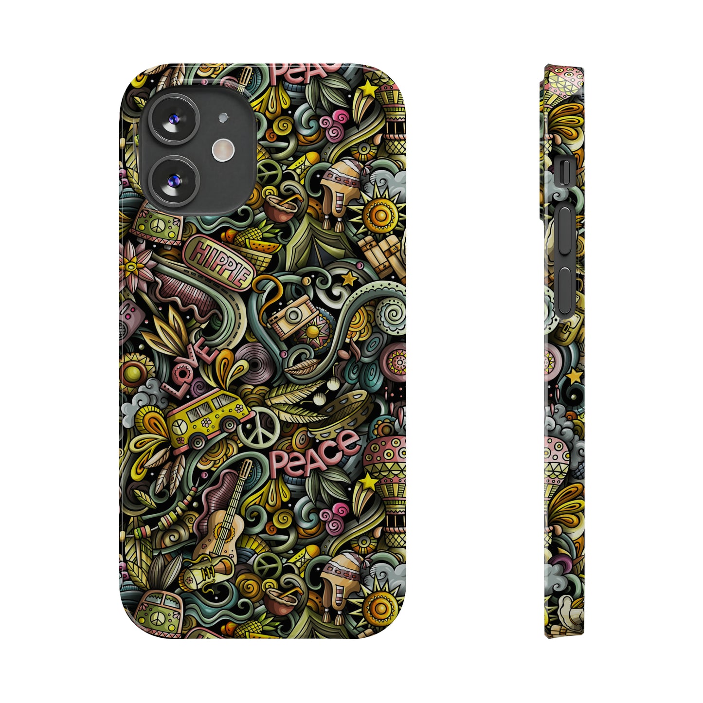 Peace, Love & VW Fun Cartoon Design Iphone 15-12 Slim Phone Case