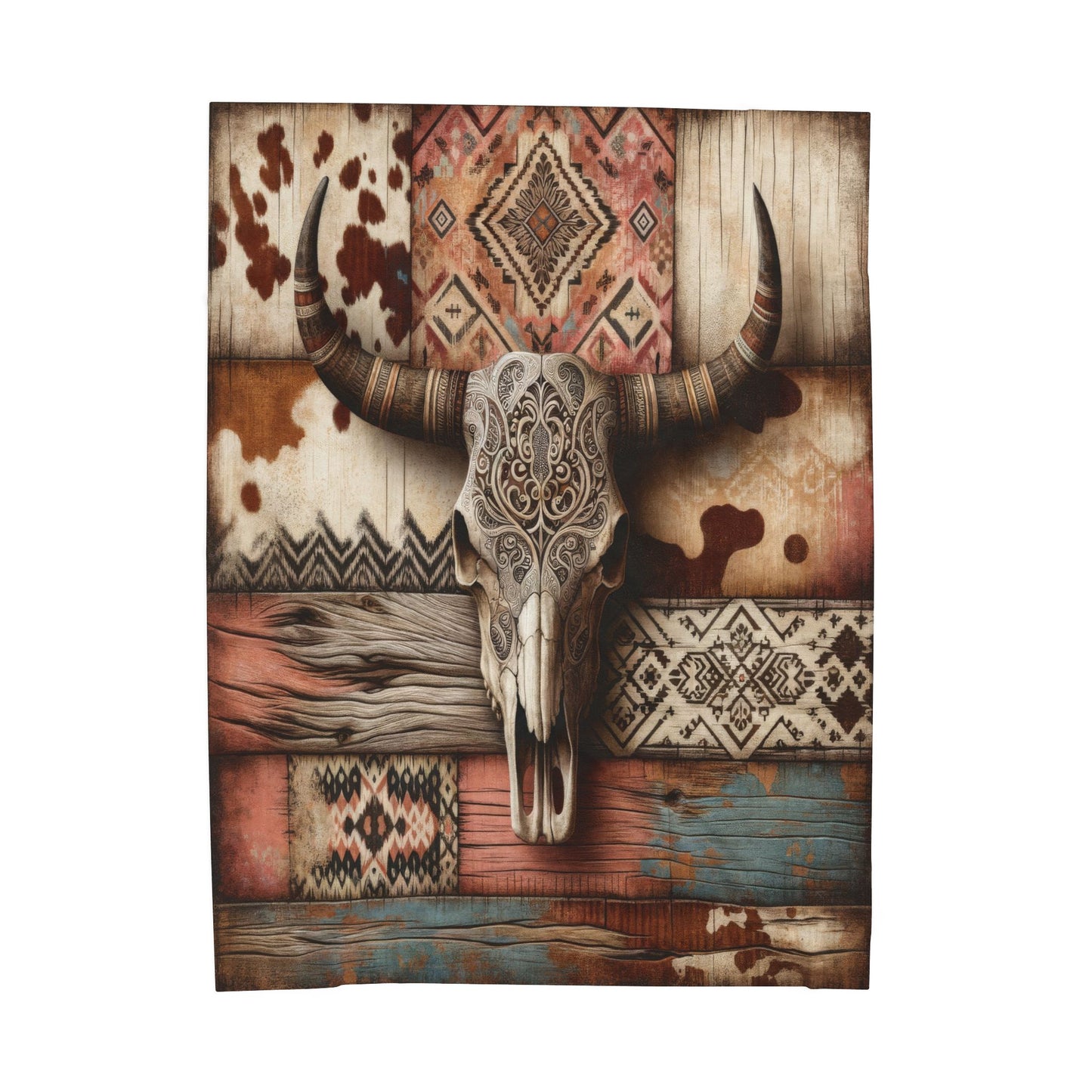 Southwestern Cowgirl Cow Skull Western Velveteen Plush Blanket 3 Sizes