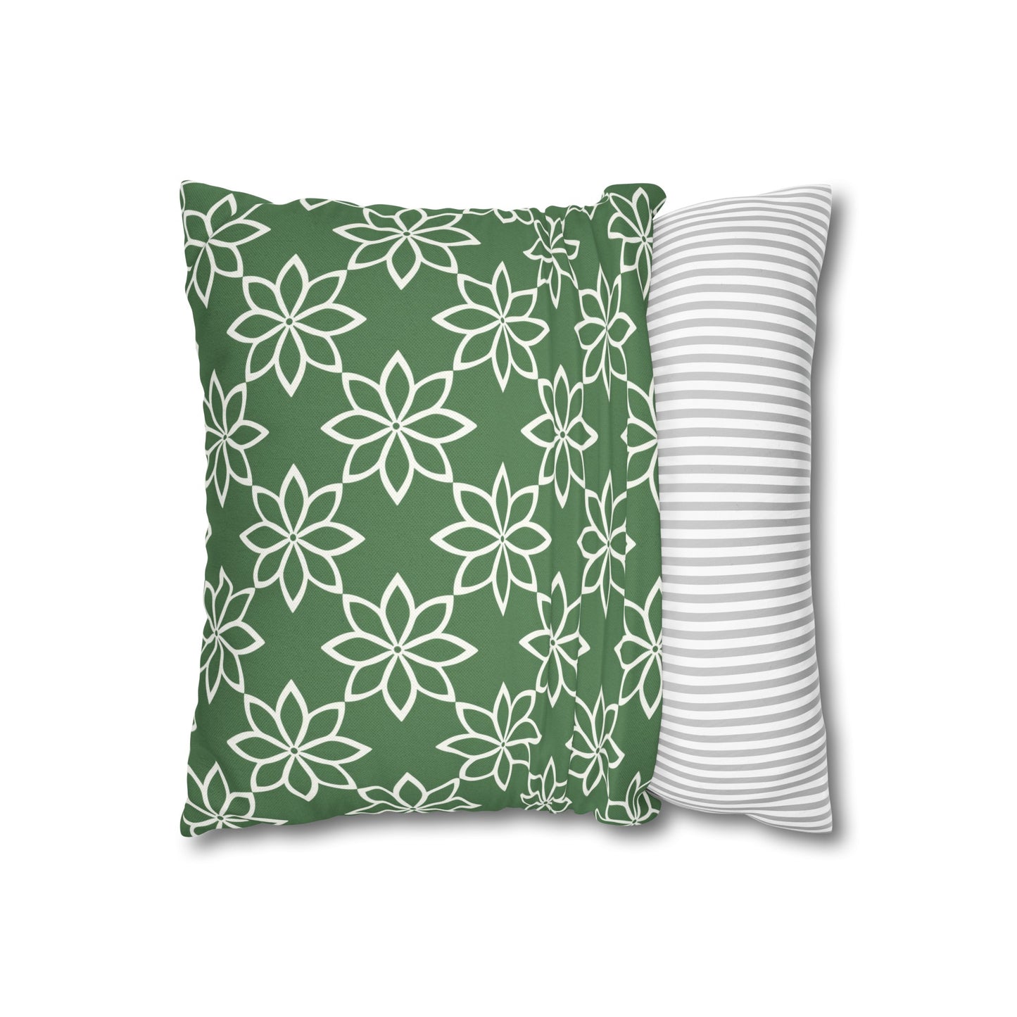 Modern Minimalist Green and White Geometric Floral Design Spun Polyester Square Pillowcase 4 Sizes