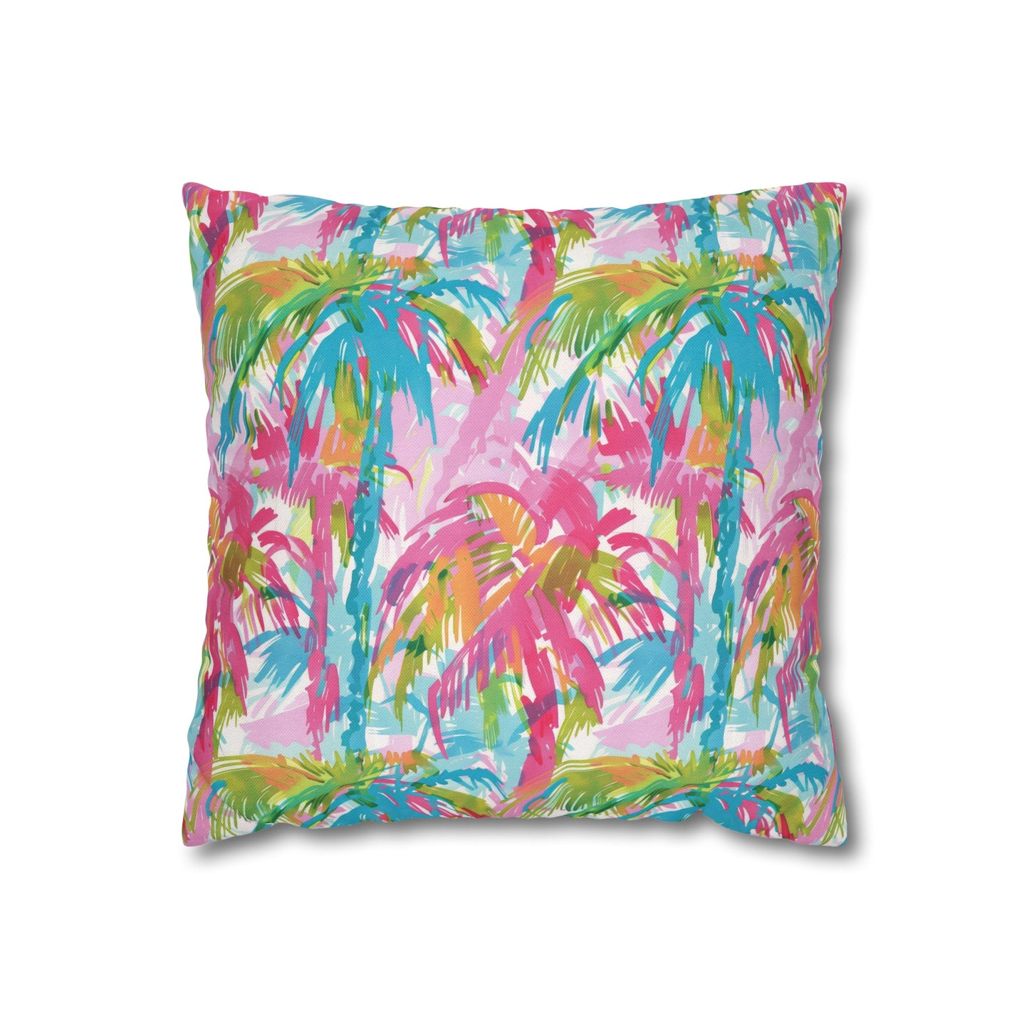 Pastel Paradise: Palm Trees in Soft Blues, Pinks, and Greens Spun Polyester Square Pillowcase 4 Sizes