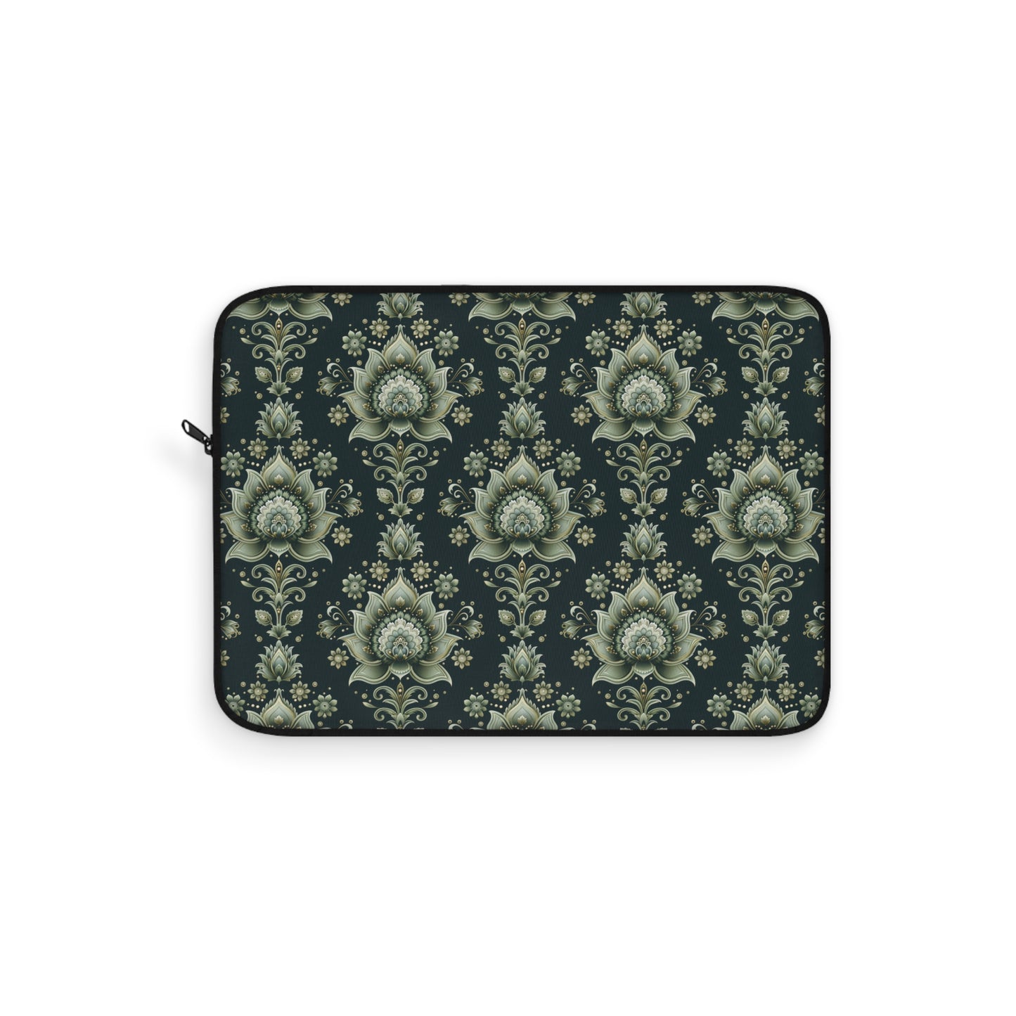 Ornate Green Mandala with Golden Accents on Dark Background Laptop or Ipad Protective Sleeve 3 Sizes Available