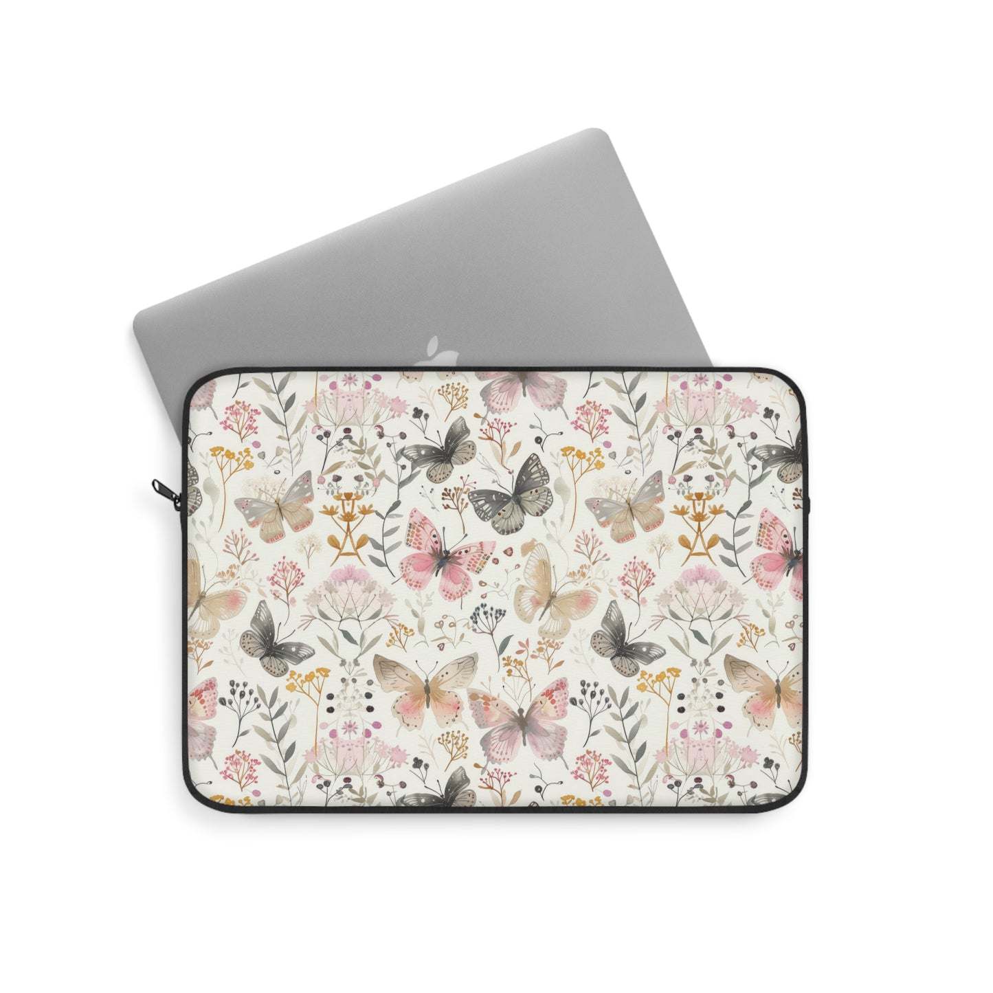 Soft Harmony: Butterflies and Flowers in Pastel Pinks and Grays Laptop or Ipad Protective Sleeve 3 Sizes Available