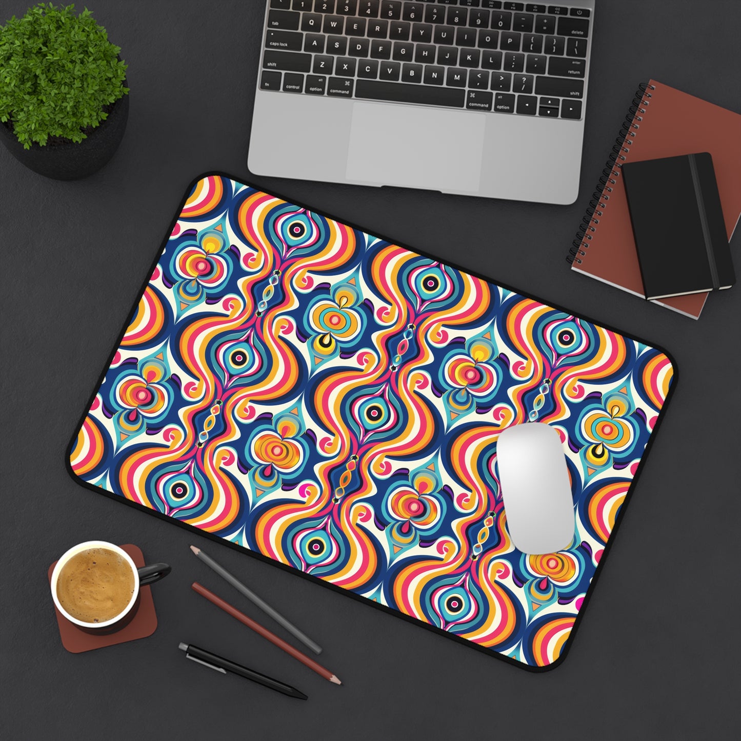 Vibrant Retro Waves with Colorful Geometric Pattern Extended Gaming Mouse Pad  Desk Mat  - 3 Sizes