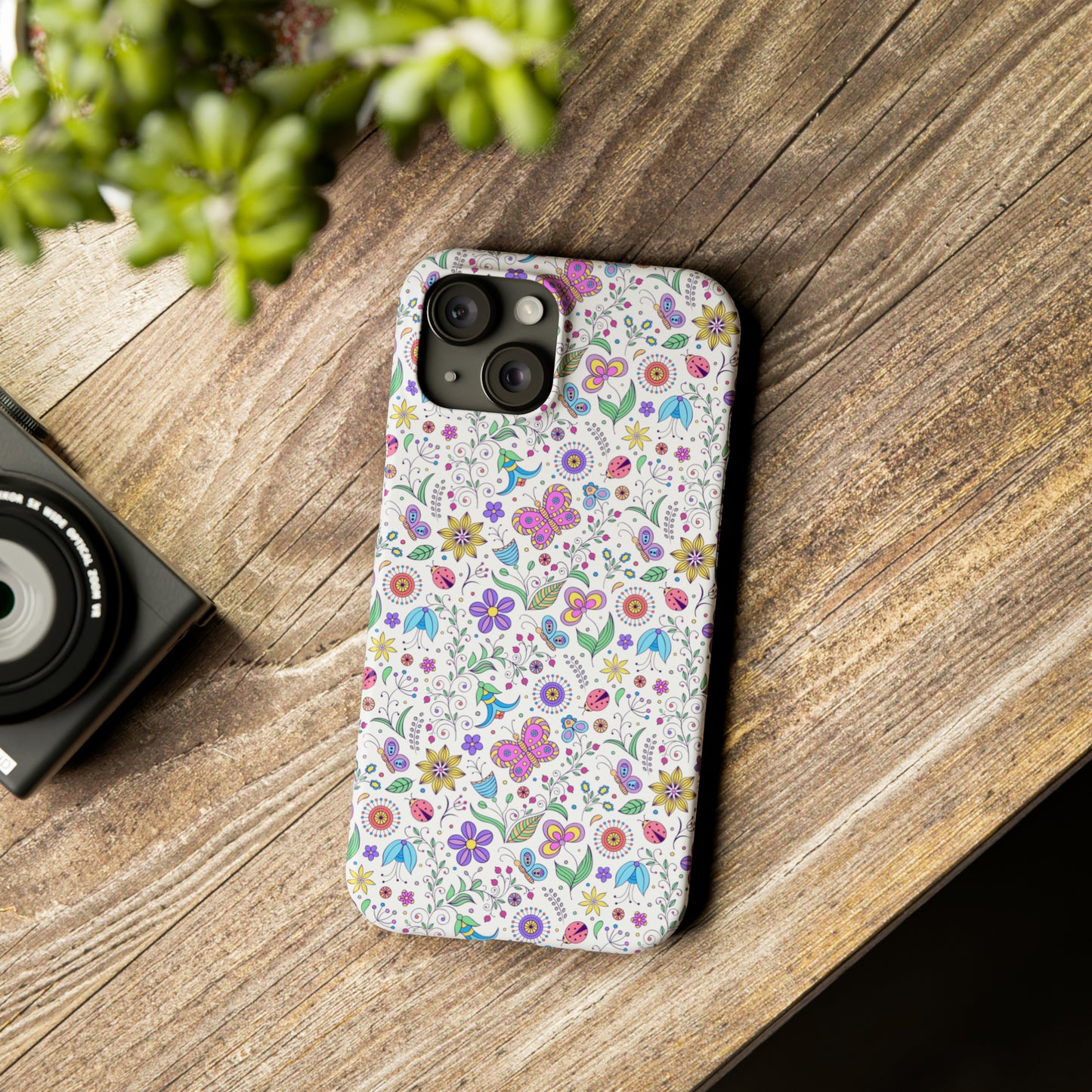 Butterflies and Flowers Iphone 15-12 Slim Phone Case