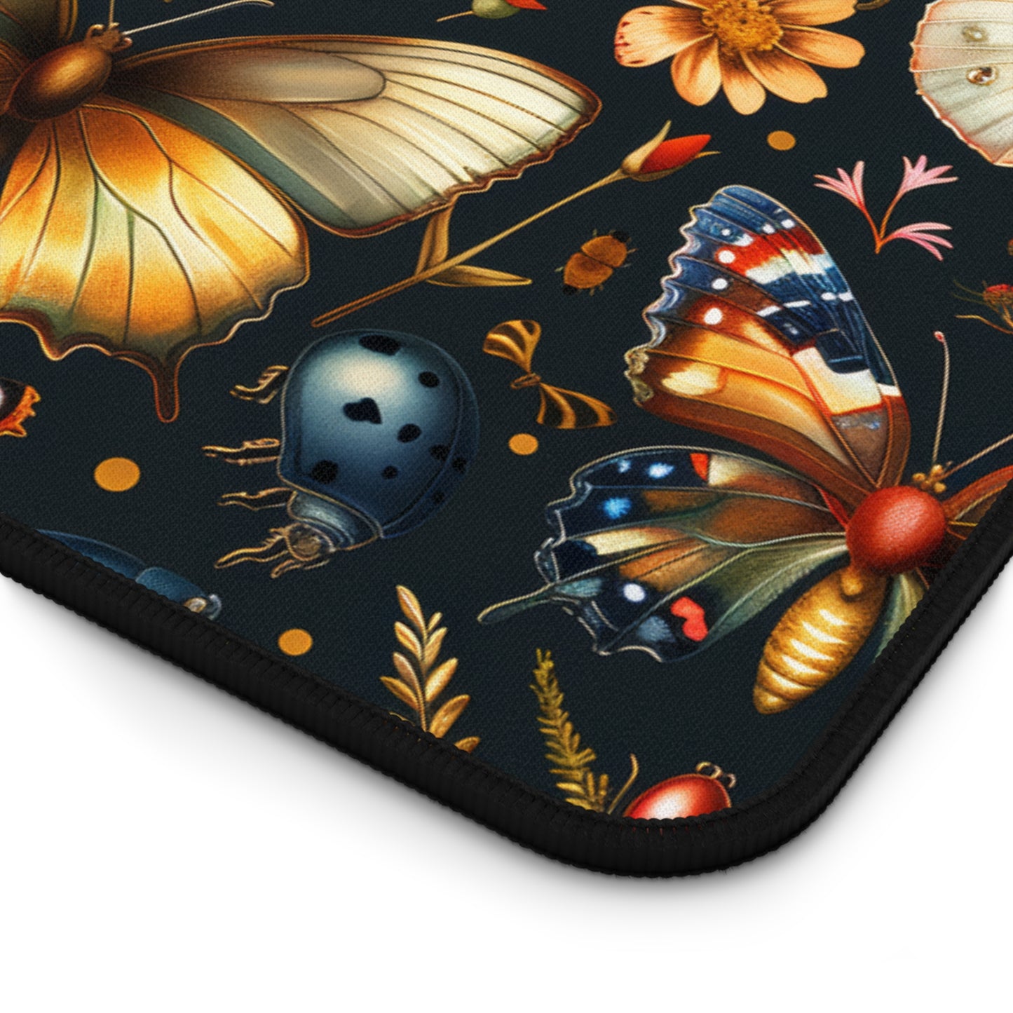 Enchanted Garden of Butterflies and Botanicals in Rich Autumn Hues on a Deep Night Background Extended Gaming Mouse Pad Desk Mat - 3 Sizes