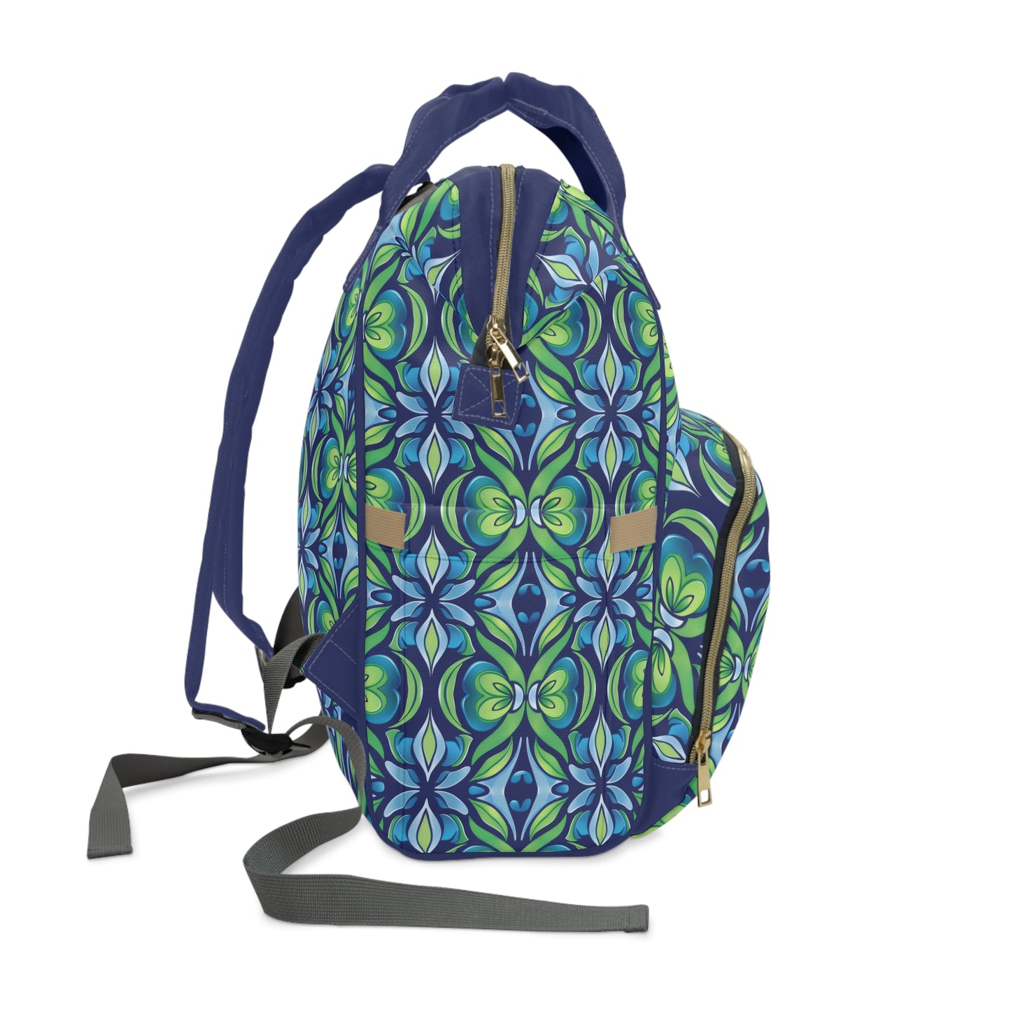 Retro Abstract Blue and Green Floral Pattern Multifunctional Diaper Backpack