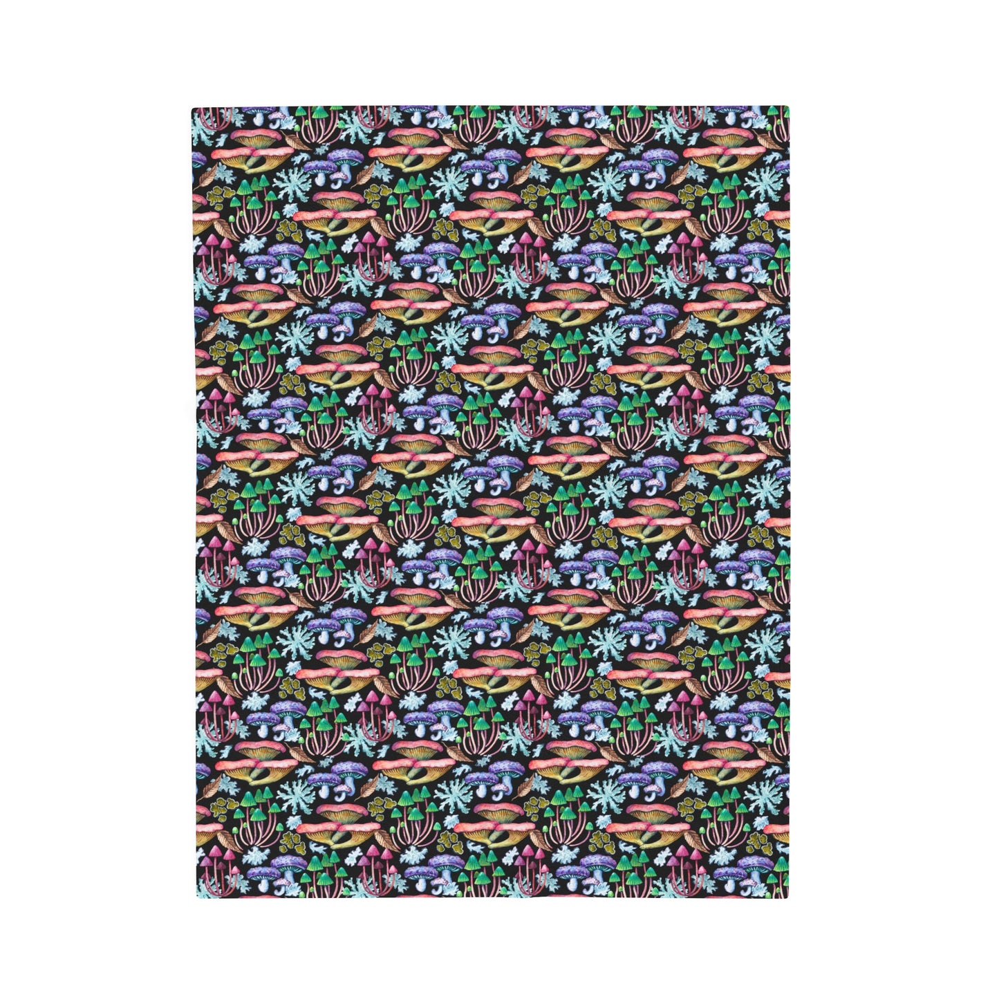 Psychedelic Mushroom Garden Vibrant Patterned Fantasy Fungi Velveteen Plush Blanket 3 Sizes