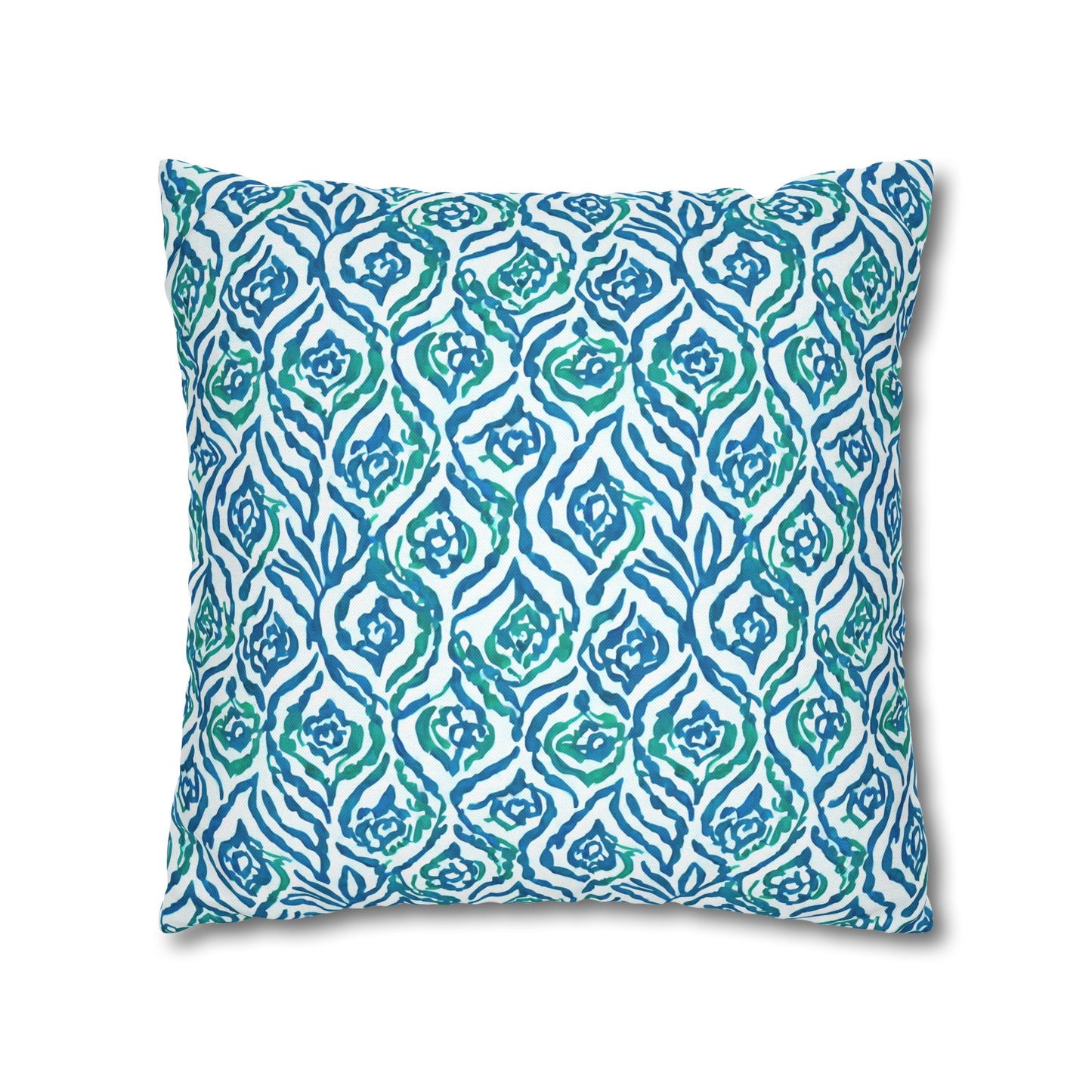 Cool Breeze Elegance: Abstract Damask Pattern in Green and Blue Spun Polyester Square Pillowcase 4 Sizes