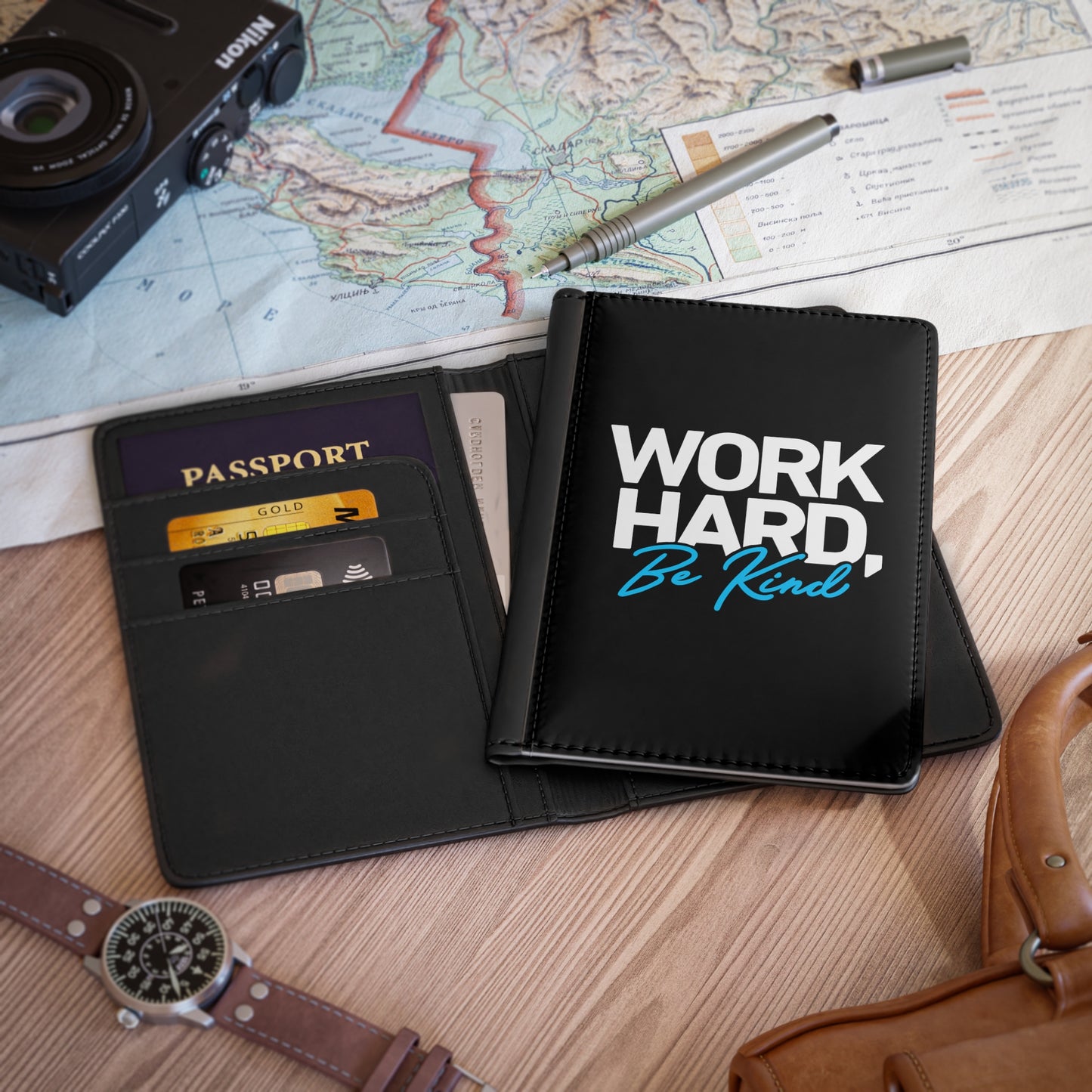 Work Hard Be Kind - Passport Cover Faux Leather RFID Blocking