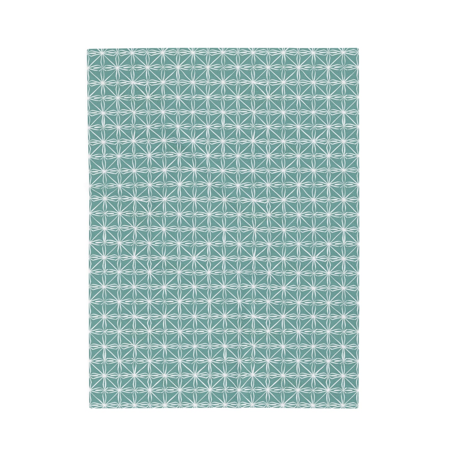 Elegant Minimalist Geometric Line Art in White and Teal Pattern Velveteen Plush Blanket 3 Sizes