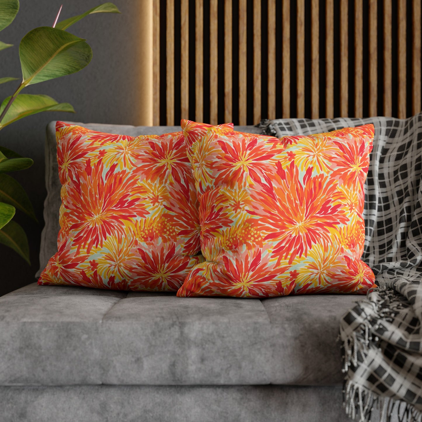 Golden Citrus Blooms: Vibrant Orange and Yellow Watercolor Flowers Spun Polyester Square Pillowcase 4 Sizes