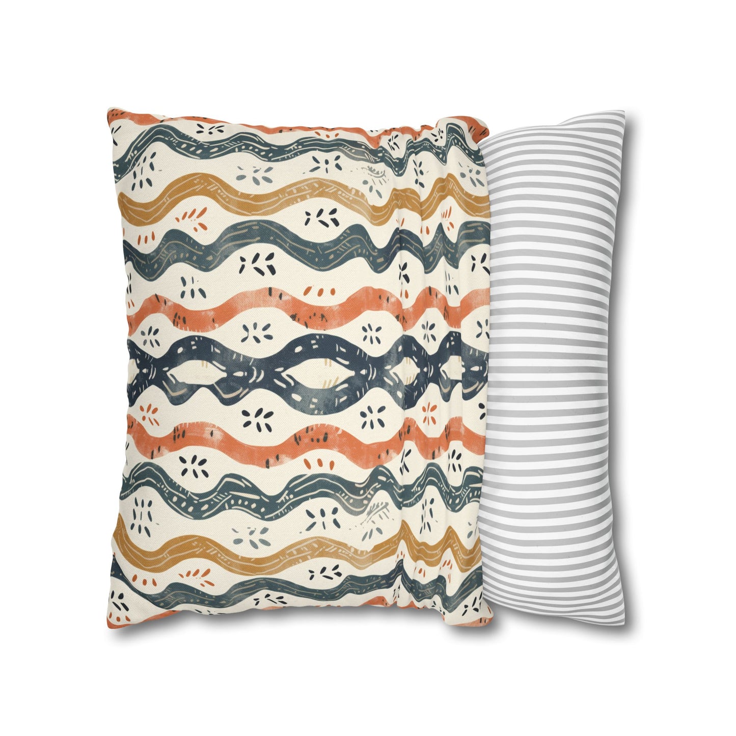 Boho Waves with Earthy Blues Reds and Browns Spun Polyester Square Pillowcase 4 Sizes