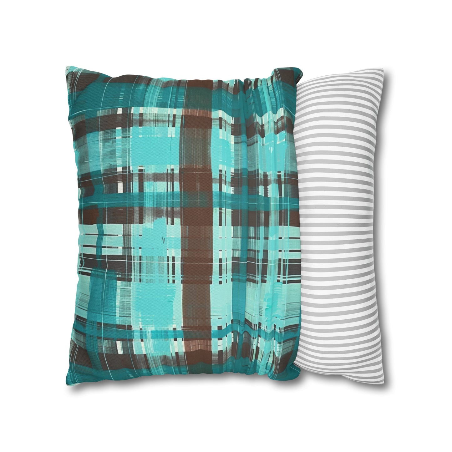 Bold Abstract Watercolor Plaid in Shades of Green and Brown Spun Polyester Square Pillowcase 4 Sizes