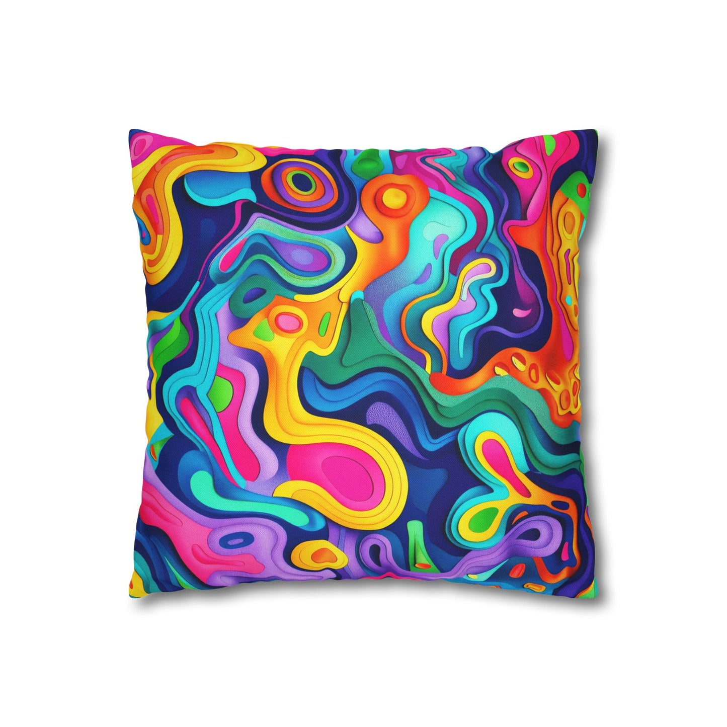 Vibrant Dreamscape of Psychedelic Paper Cut-Out Waves in Vivid Colors Polyester Square Pillowcase 4 Sizes