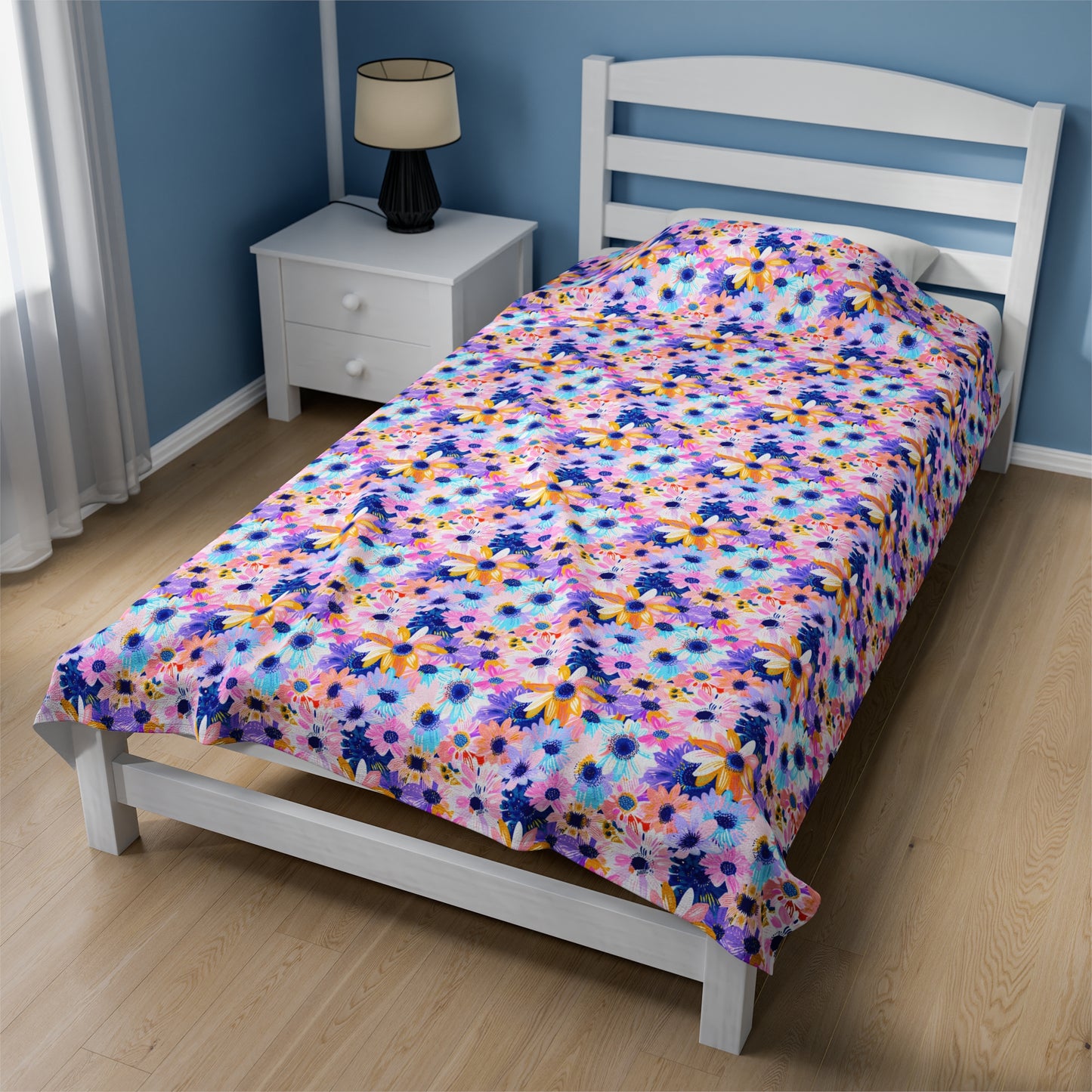 Watercolor Wonderland: Large Colorful Daisies Blooming with Radiance Velveteen Plush Blanket 3 Sizes