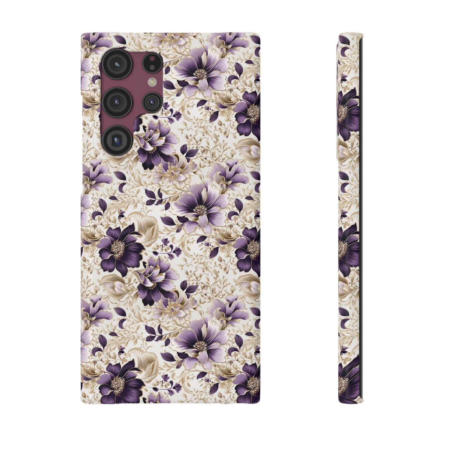 Purple Majesty: Watercolor Floral Design with Gold Foliage Accents Samsung Slim Cases